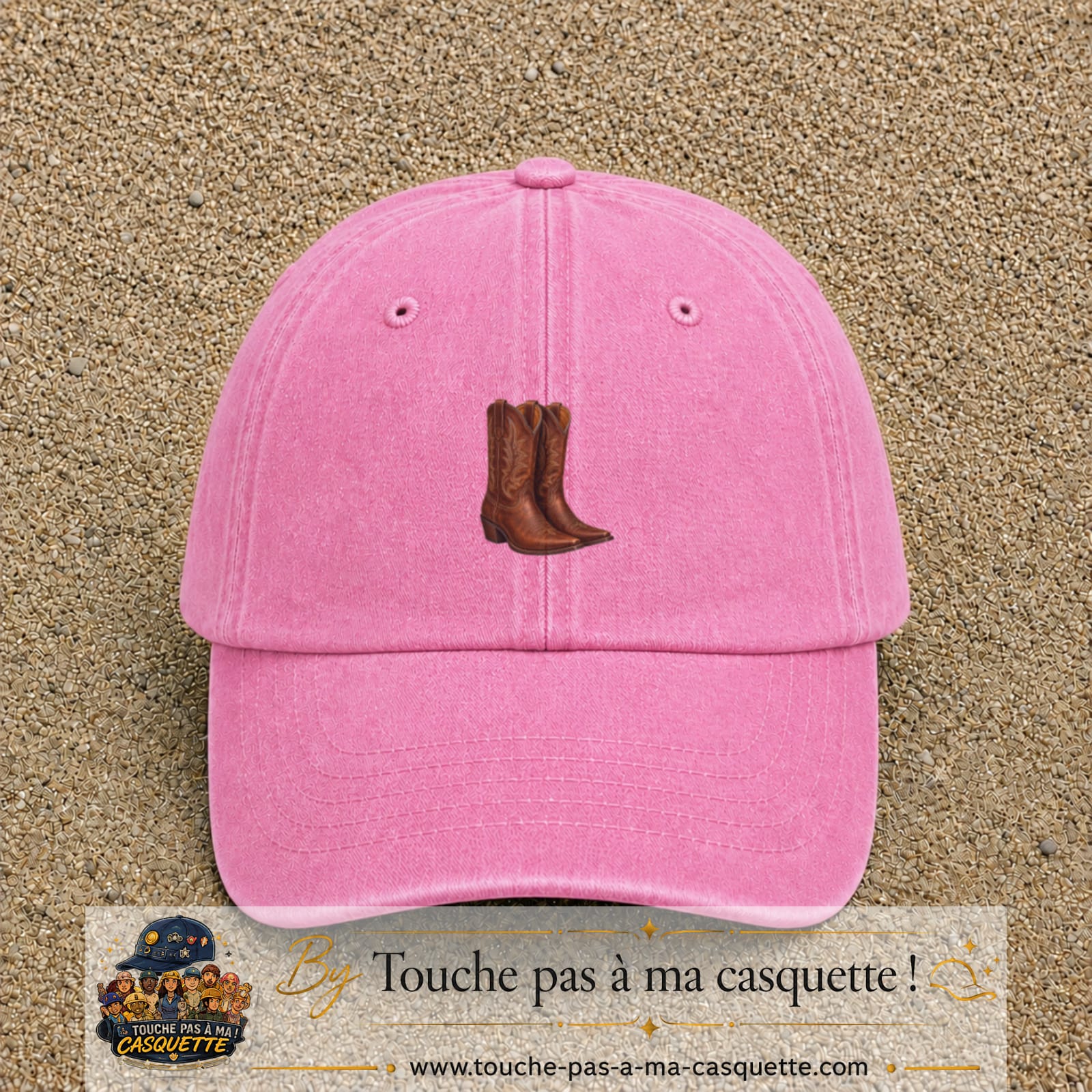 Casquette Rose délavé 100% coton avec motif Bottes cowboy 5 cm - image principale