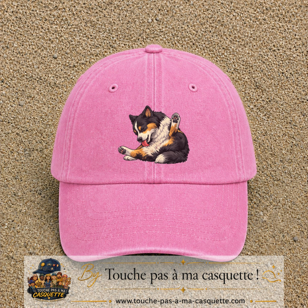 Casquette baseball Rose délavé 100% coton avec motif Chien joueur 7 cm - image principale