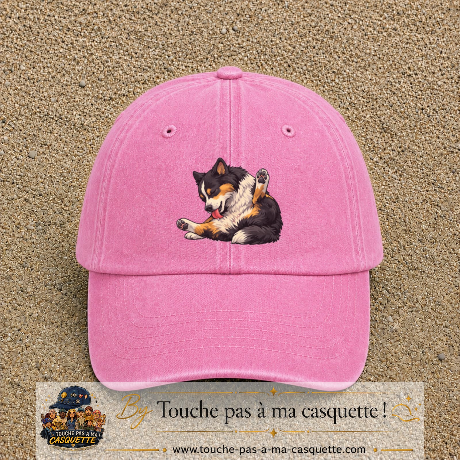 Casquette baseball Rose délavé 100% coton avec motif Chien joueur 7 cm - image principale
