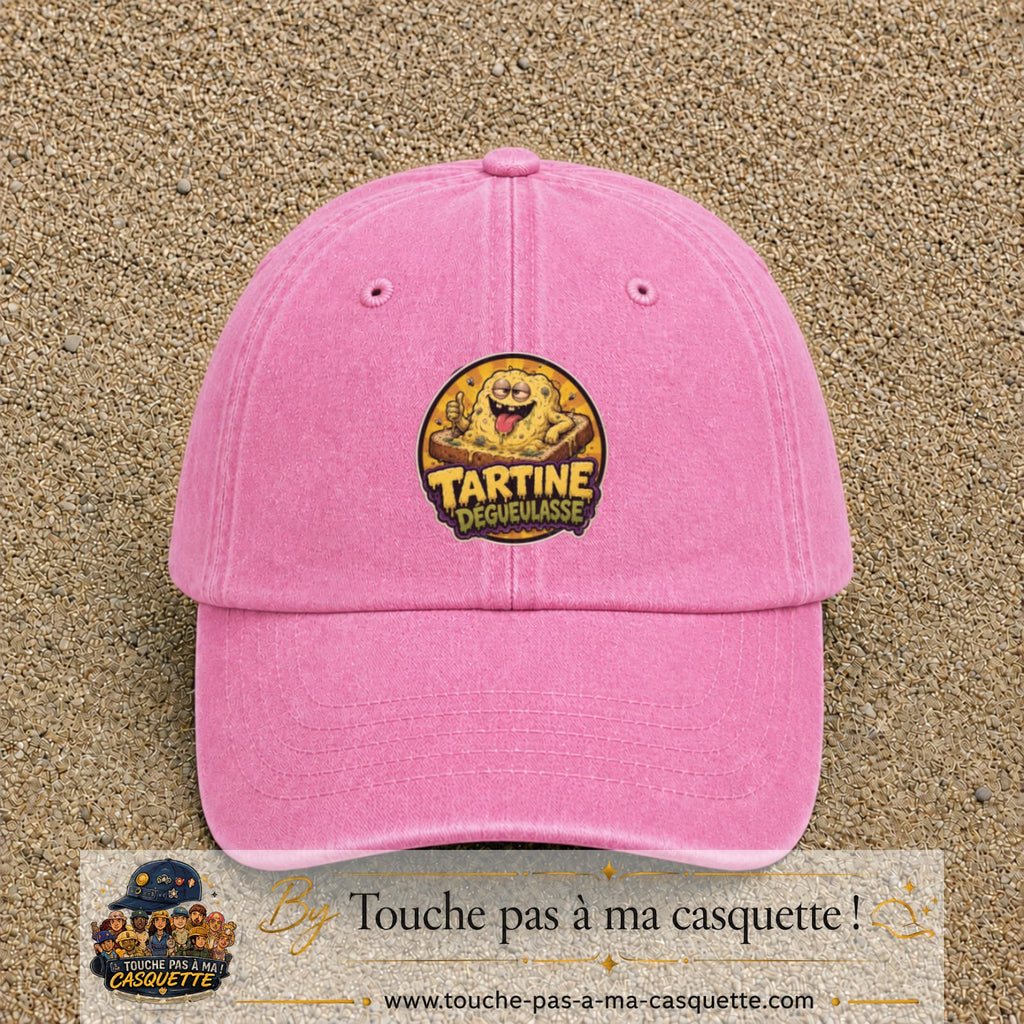 Casquette baseball Rose délavé 100% coton avec visuel Tartine dégueulasse 7 cm - image produit principale