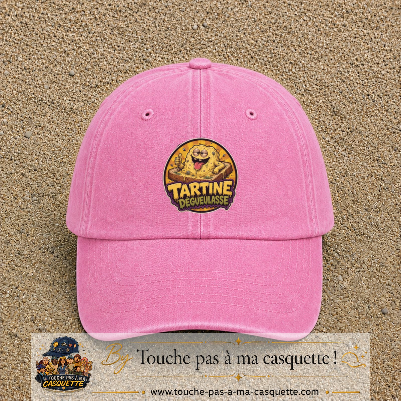 Casquette baseball Rose délavé 100% coton avec visuel Tartine dégueulasse 7 cm - image produit principale