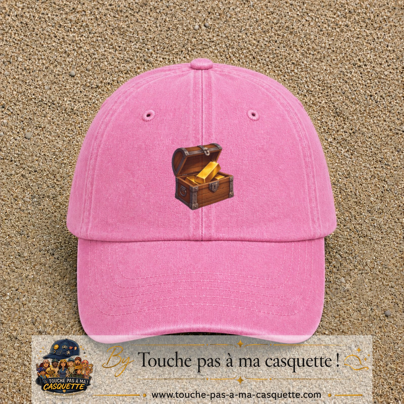 Casquette baseball Rose délavé 100% coton avec motif Coffre au trésor 5 cm - image principale