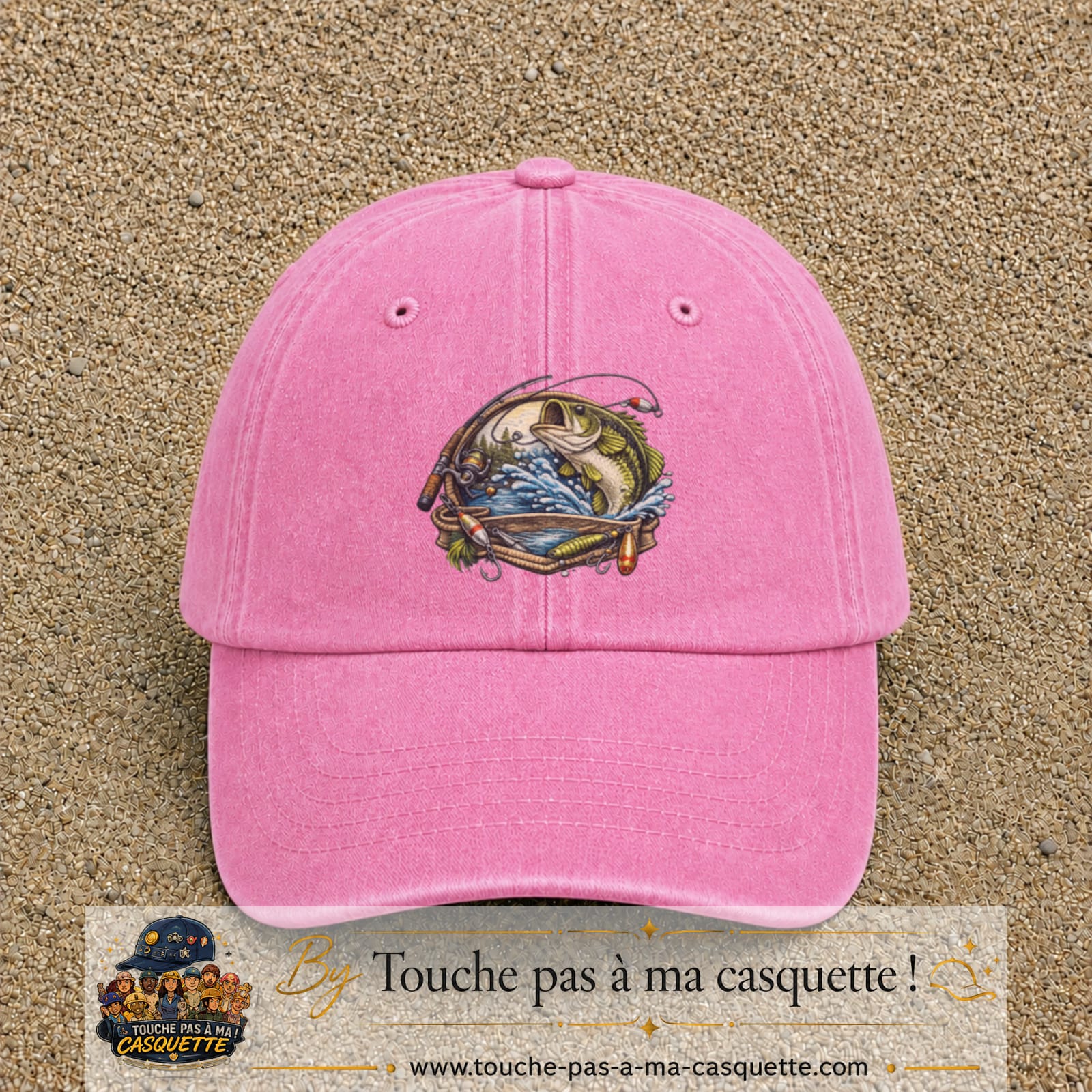 Casquette Rose délavé motif Pêche sportive 7 cm - vue principale