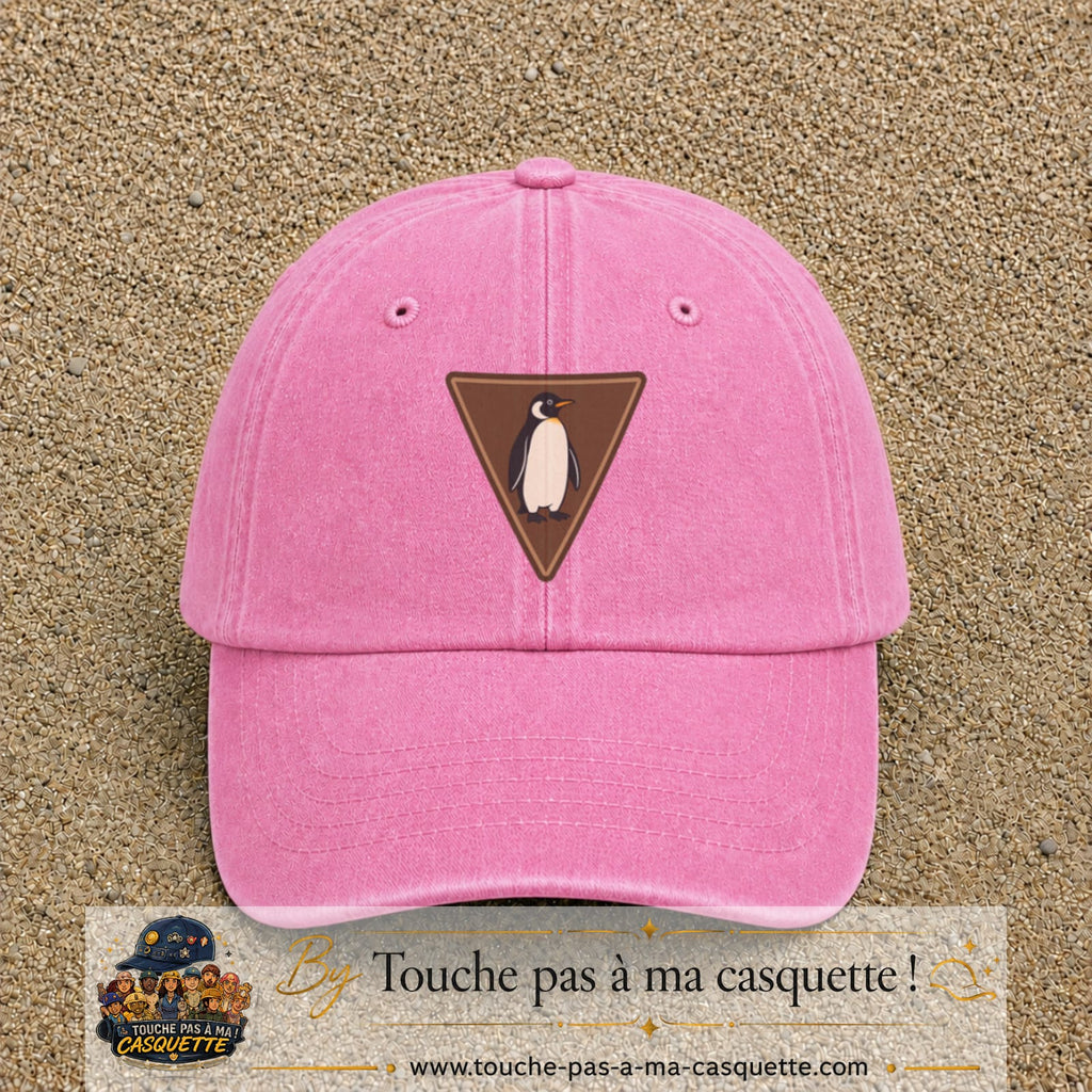 Casquette baseball Rose délavé 100% coton avec visuel Pingouin panneau 7 cm - image produit principale