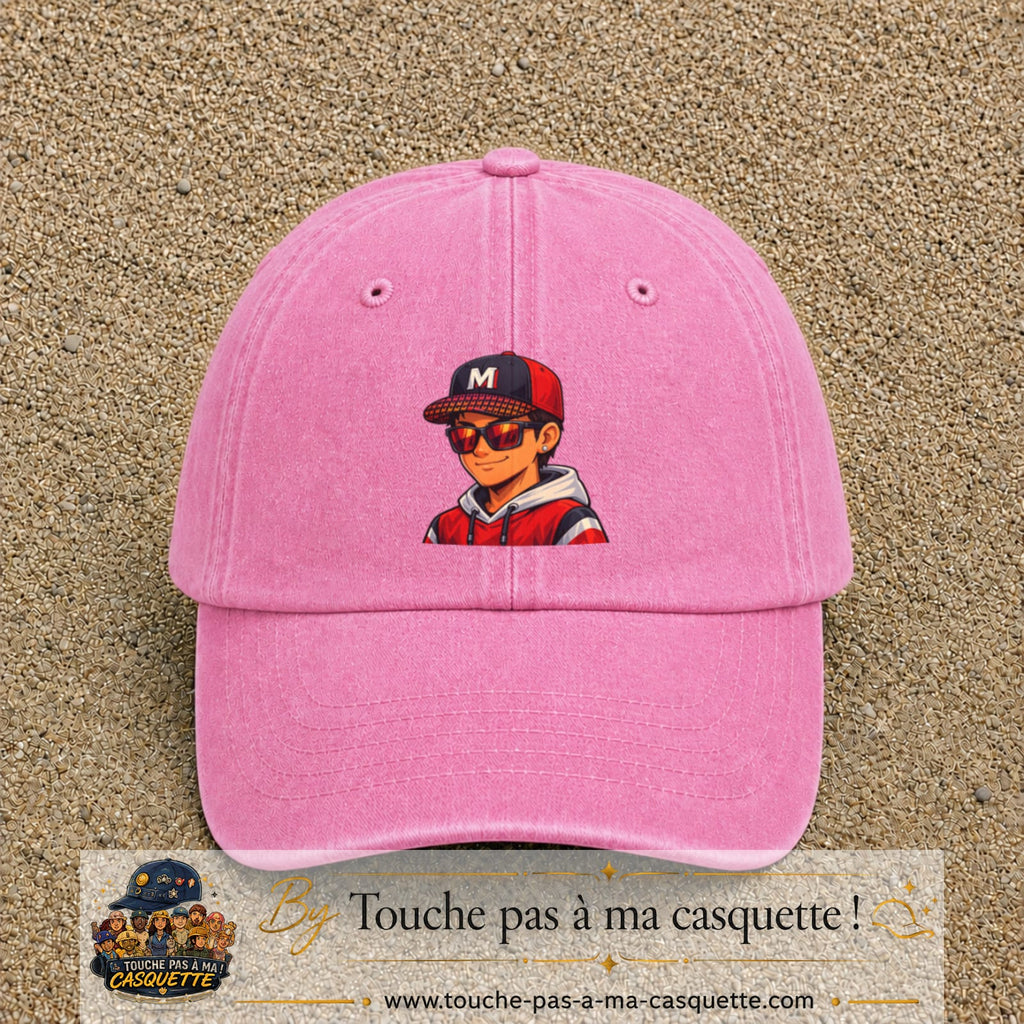 Casquette Rose délavé 100% coton avec motif Garçon casquette rouge et lunettes 7 cm - image principale