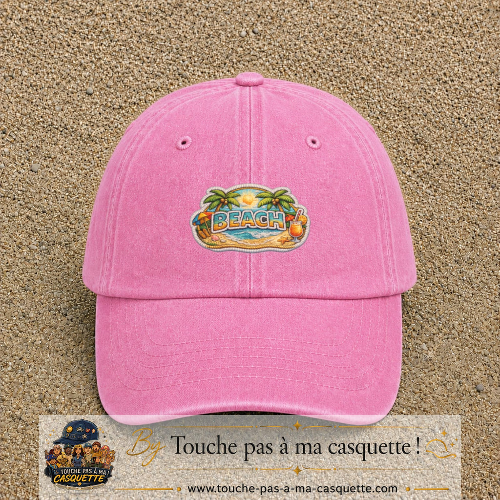 Casquette Rose délavé motif Plage tropicale Beach 5 cm - vue principale