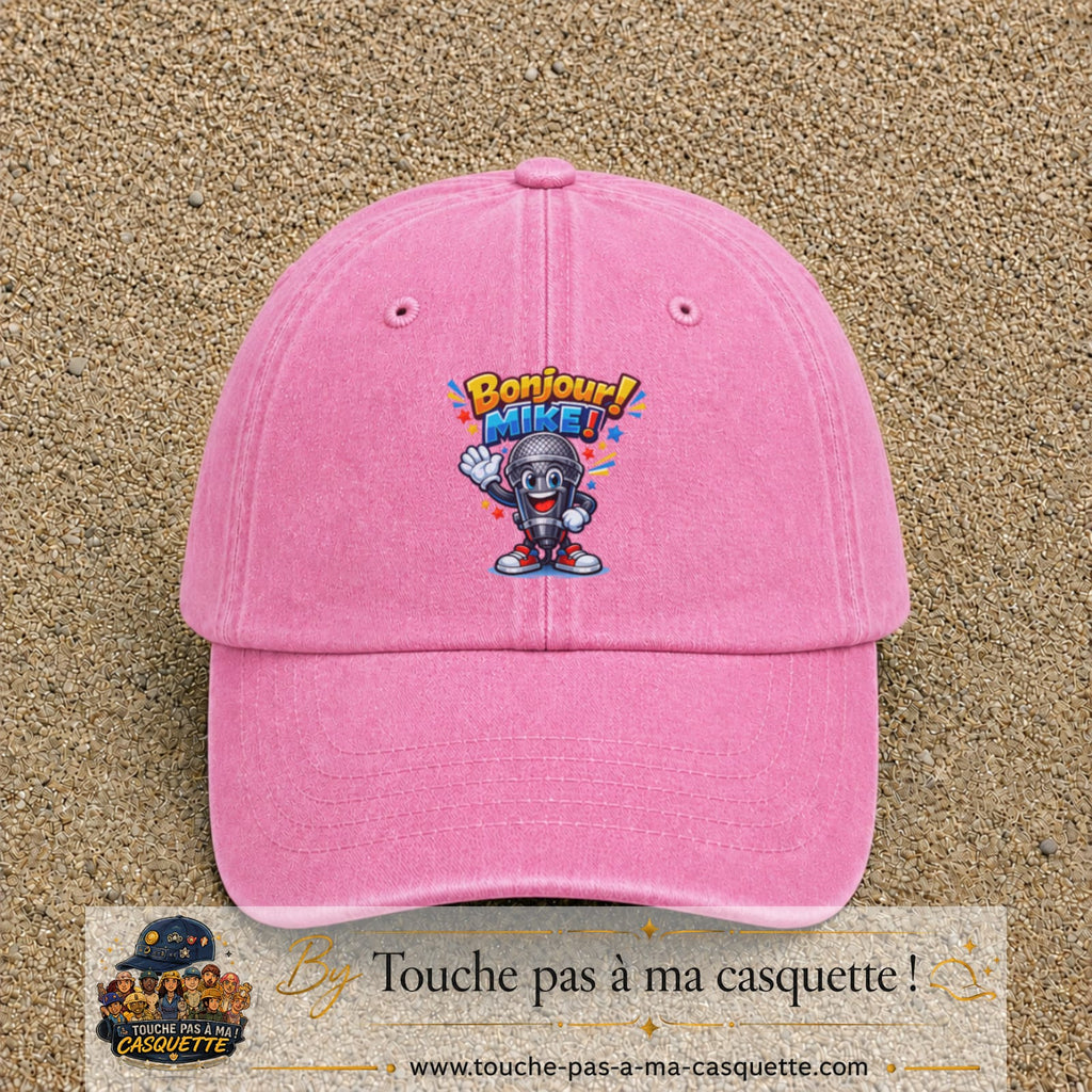 Casquette baseball Rose délavé 100% coton avec motif Bonjour Mike 7 cm - image principale