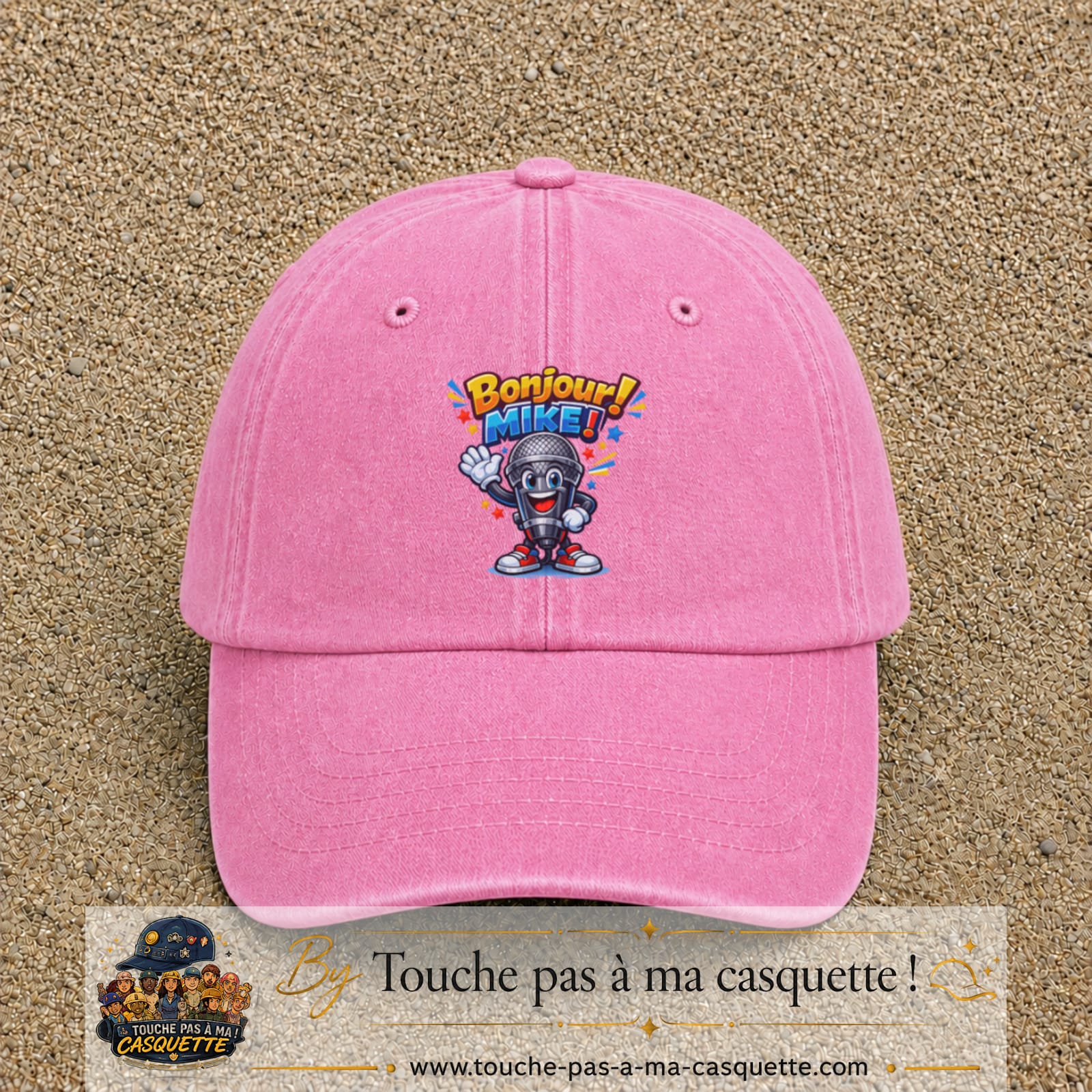 Casquette baseball Rose délavé 100% coton avec motif Bonjour Mike 7 cm - image principale