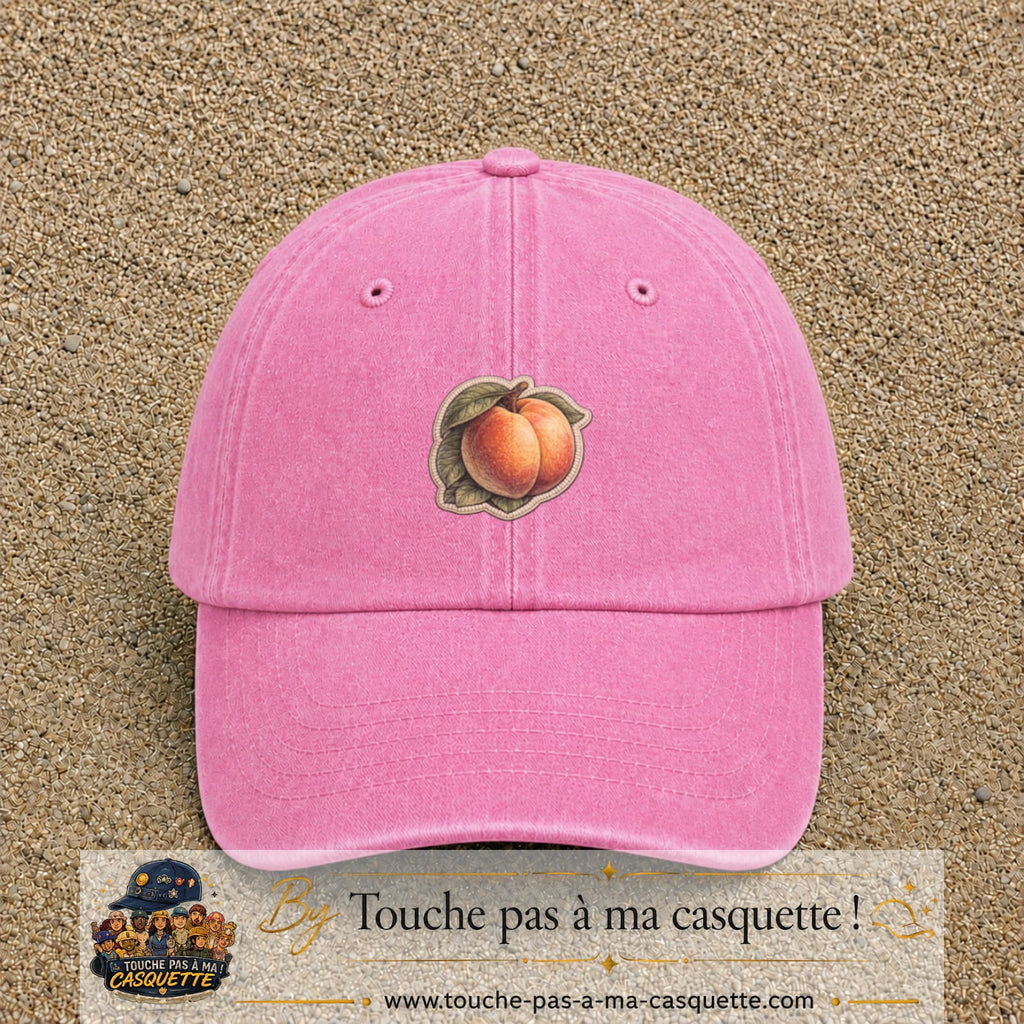 Casquette Rose délavé motif Pêches fruitées 5 cm - vue principale