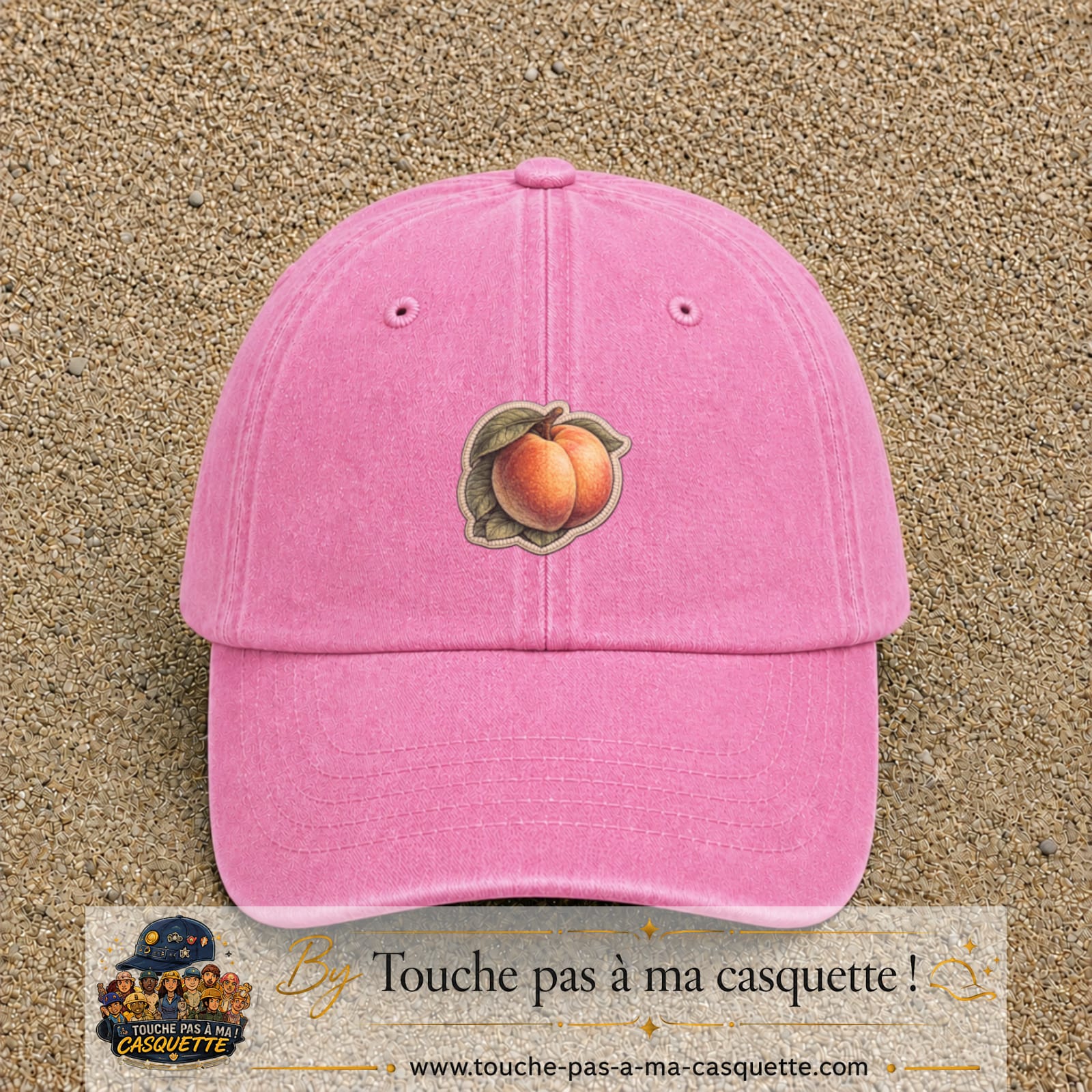 Casquette Rose délavé motif Pêches fruitées 5 cm - vue principale