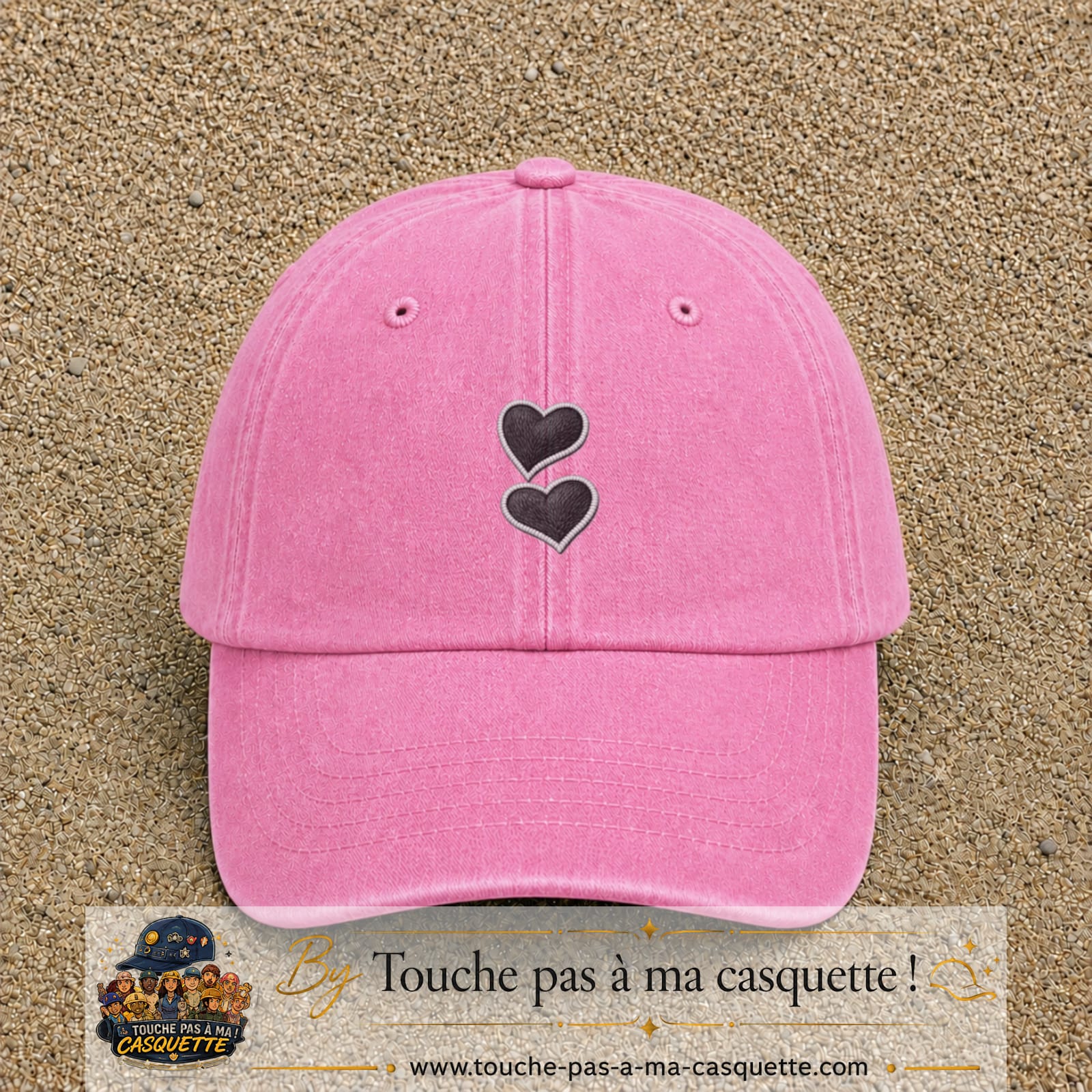Casquette Rose délavé motif Duo de cœurs 5 cm - vue principale