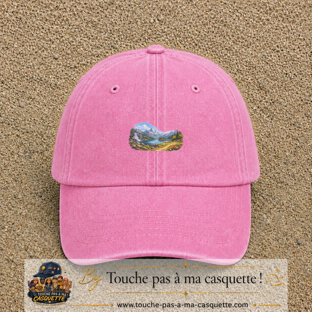 Casquette baseball Rose délavé 100% coton avec motif Paysage montagne lac 3 cm - image principale