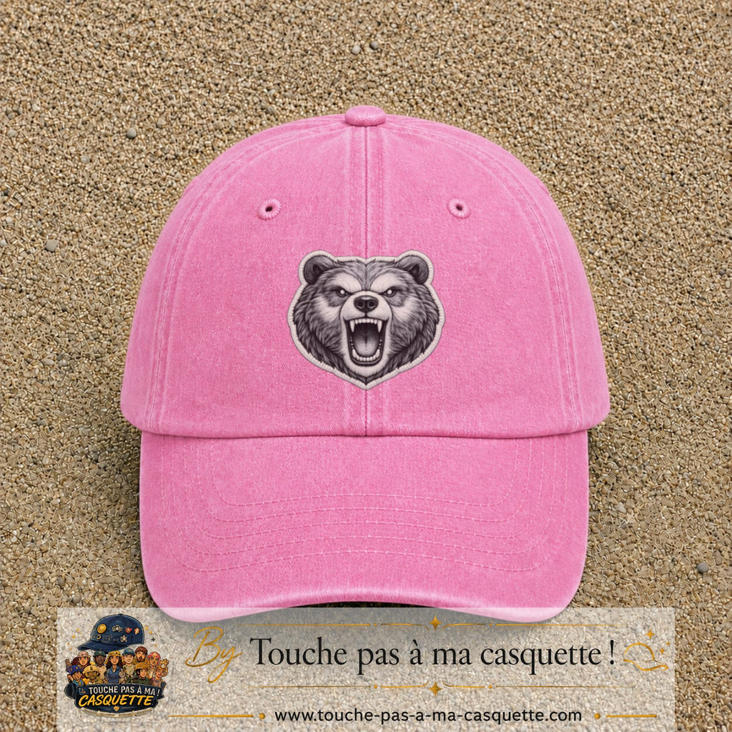 Casquette Rose délavé motif Ours rugissant 7 cm - vue principale