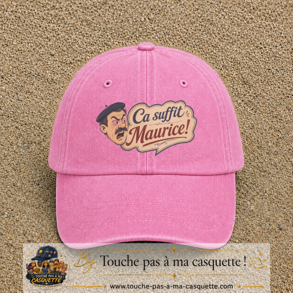 Casquette baseball Rose délavé 100% coton avec visuel Ça suffit Maurice avec personnage 7 cm - image produit principale