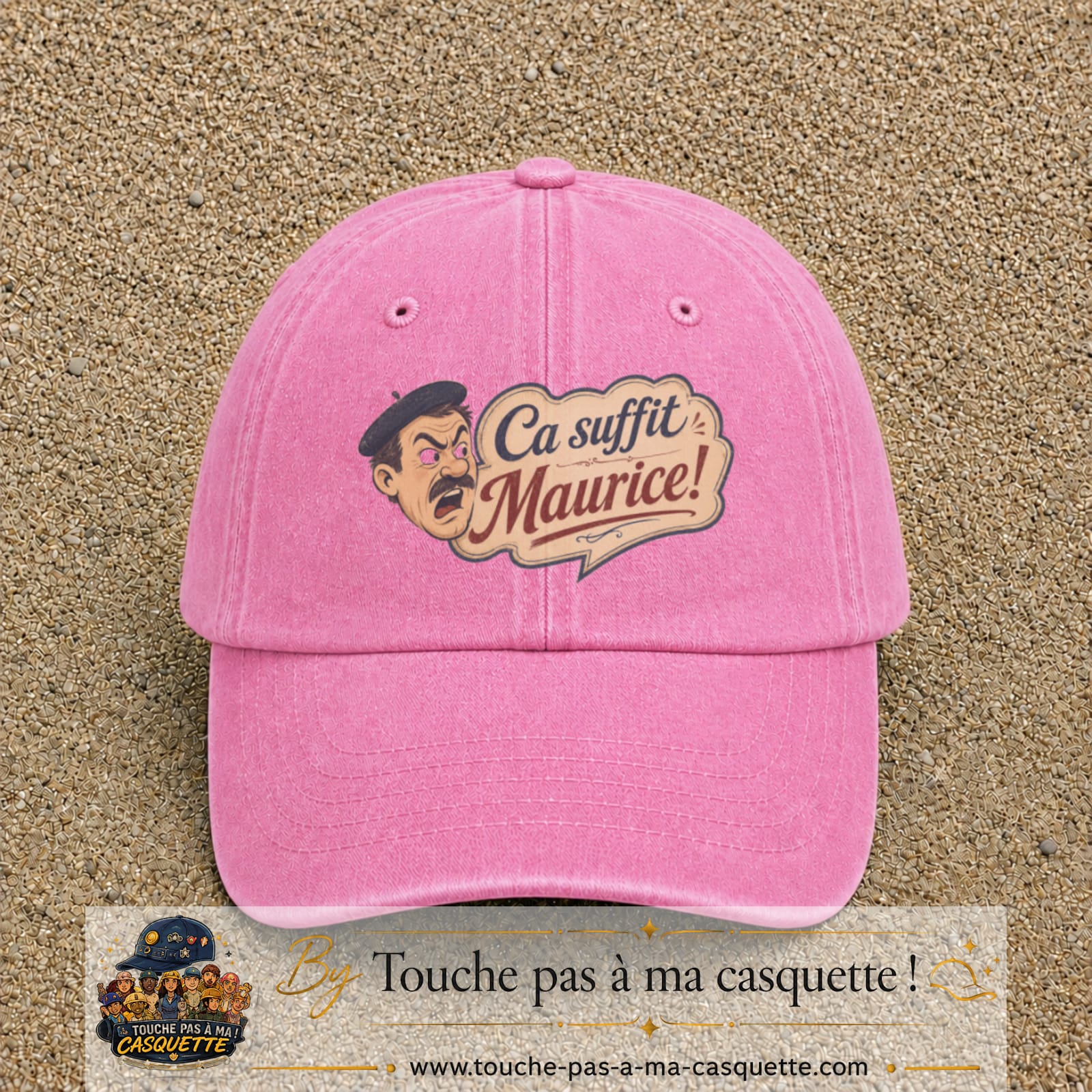 Casquette baseball Rose délavé 100% coton avec visuel Ça suffit Maurice avec personnage 7 cm - image produit principale