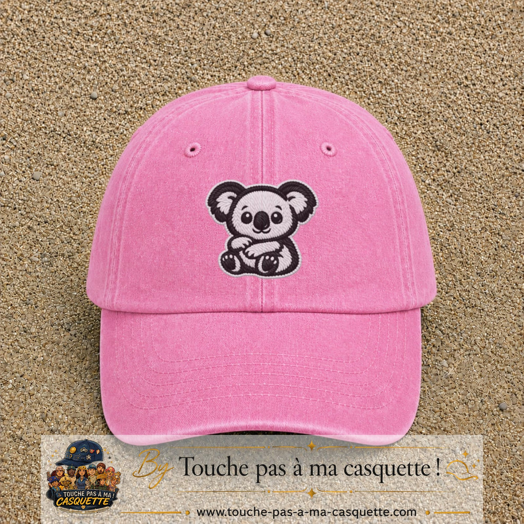 Casquette Rose délavé motif Koala noir et blanc 7 cm - vue principale
