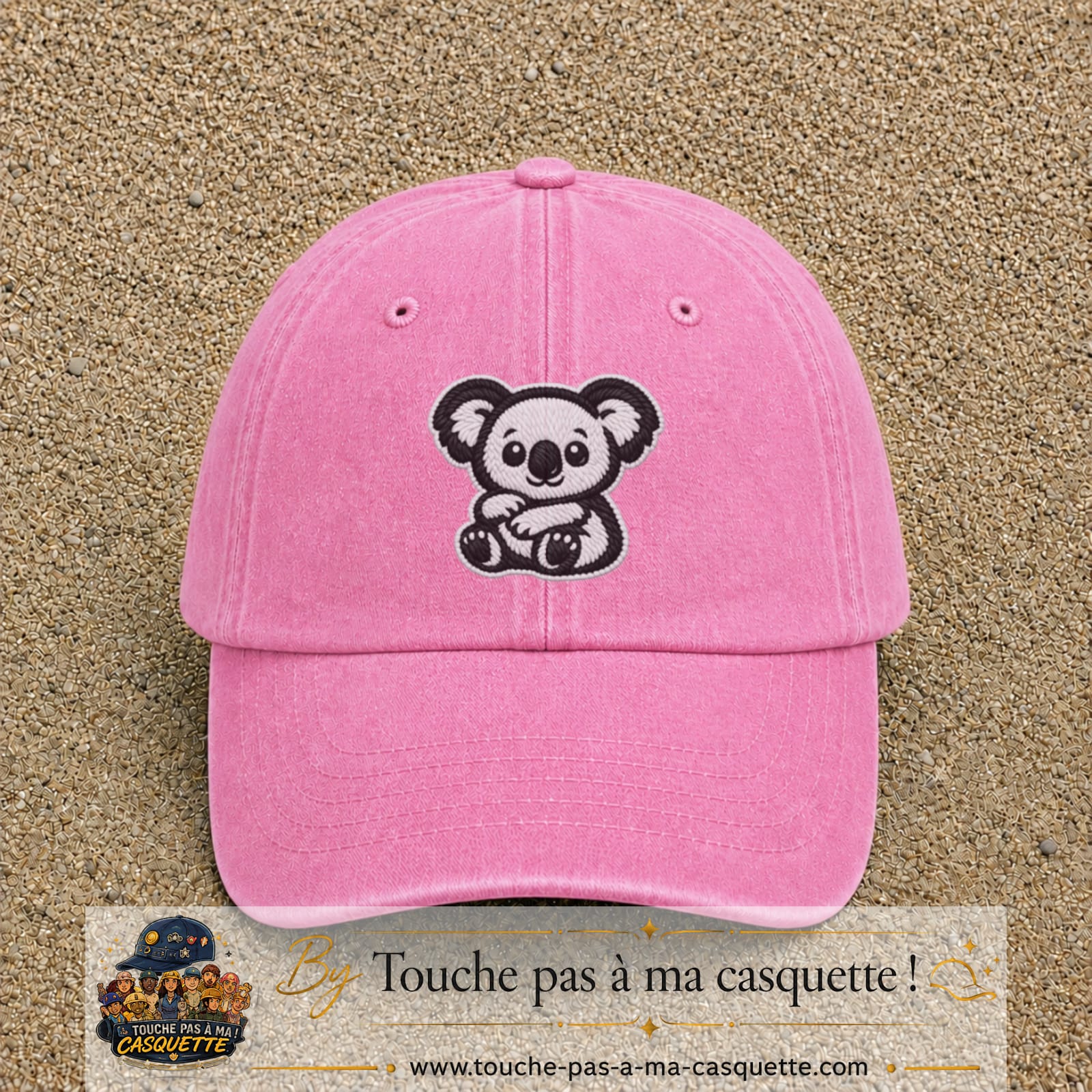 Casquette Rose délavé motif Koala noir et blanc 7 cm - vue principale