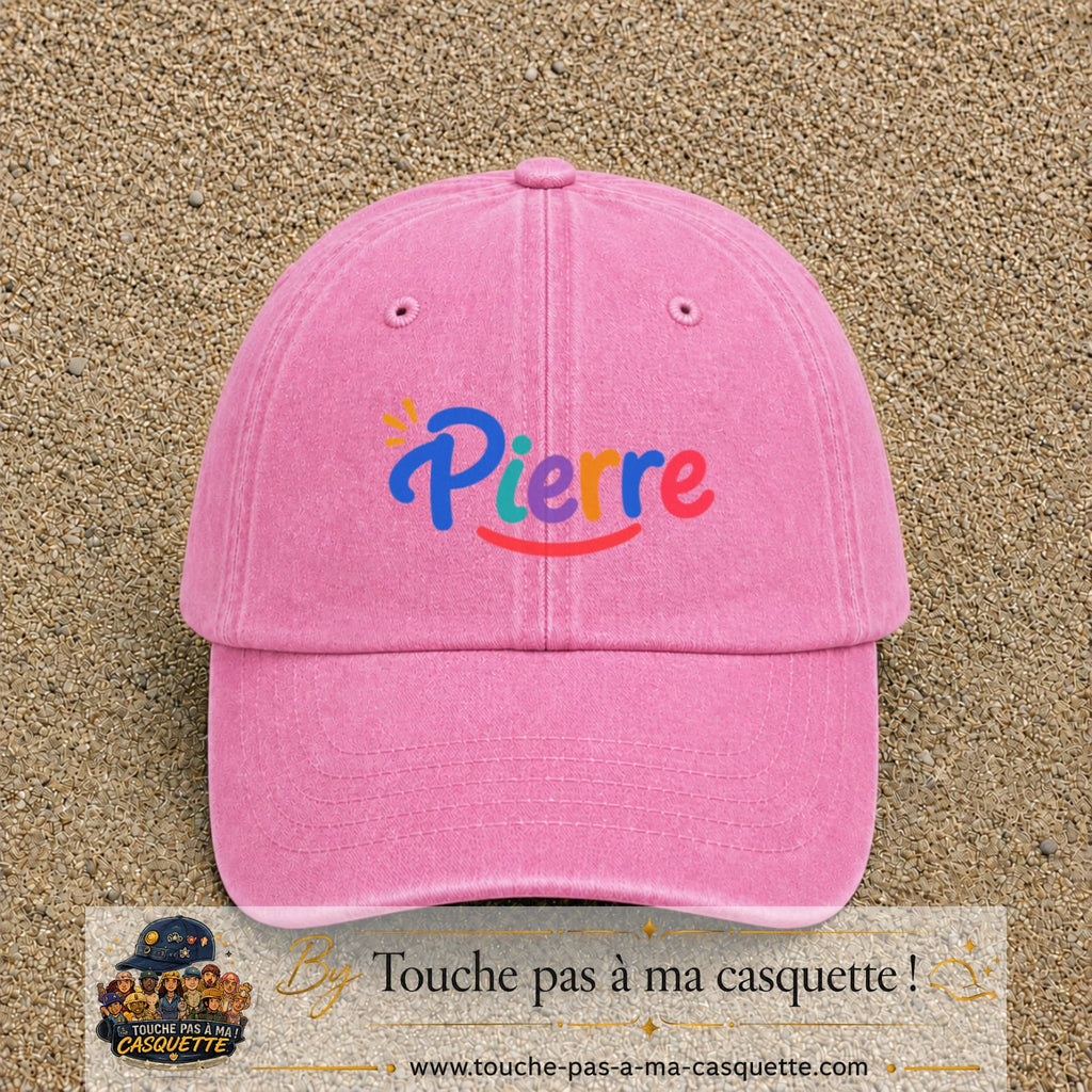 Casquette baseball Rose délavé 100% coton avec visuel Prénom Pierre coloré 5 cm - image produit principale
