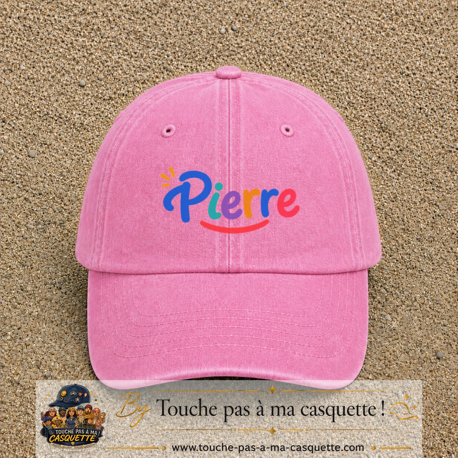 Casquette baseball Rose délavé 100% coton avec visuel Prénom Pierre coloré 5 cm - image produit principale