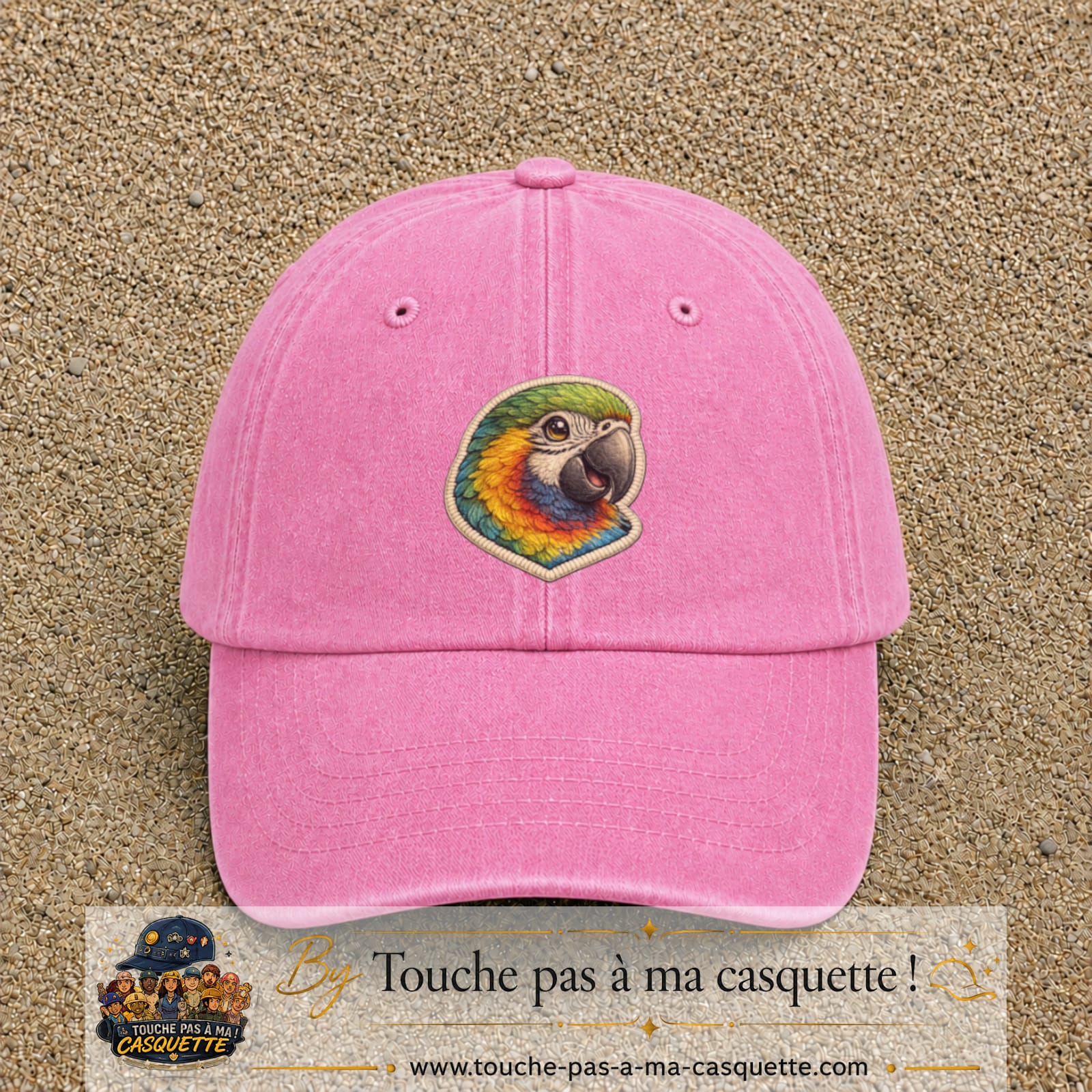 Casquette Rose délavé motif Perroquet tropical 7 cm - vue principale