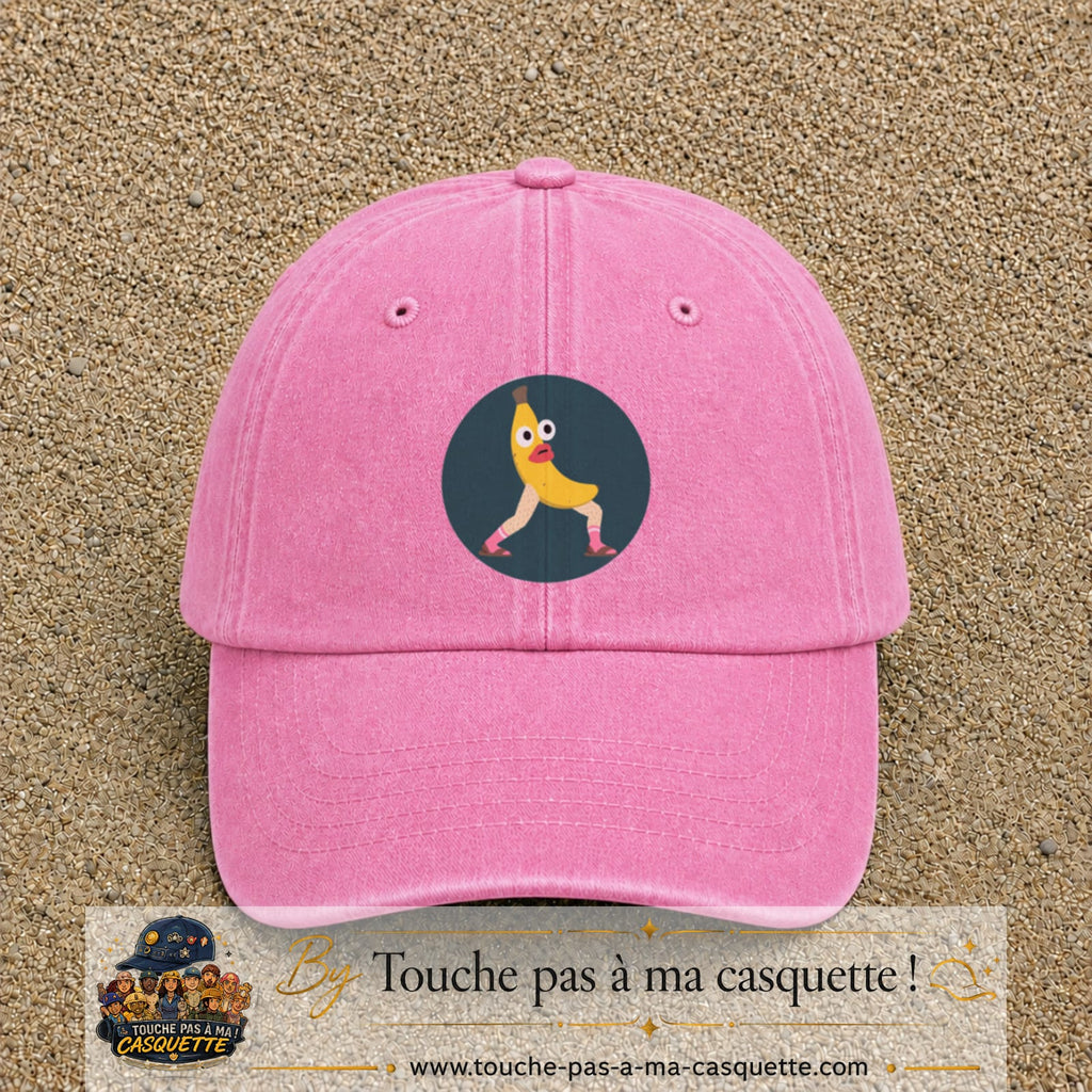 Casquette baseball Rose délavé 100% coton avec visuel Banane drôle 7 cm - image produit principale