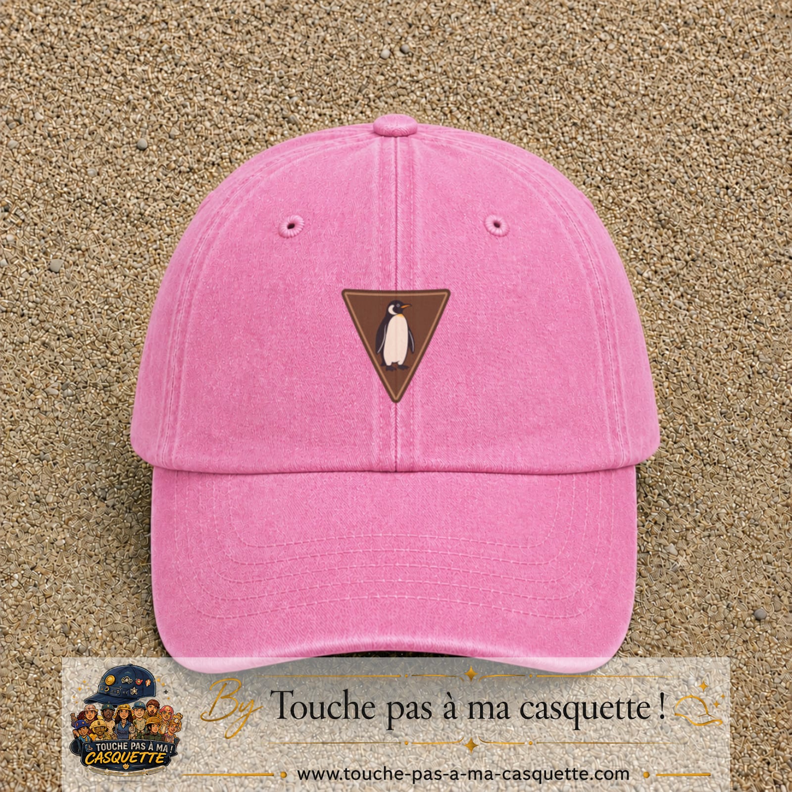 Casquette baseball Rose délavé 100% coton avec visuel Pingouin panneau 5 cm - image produit principale