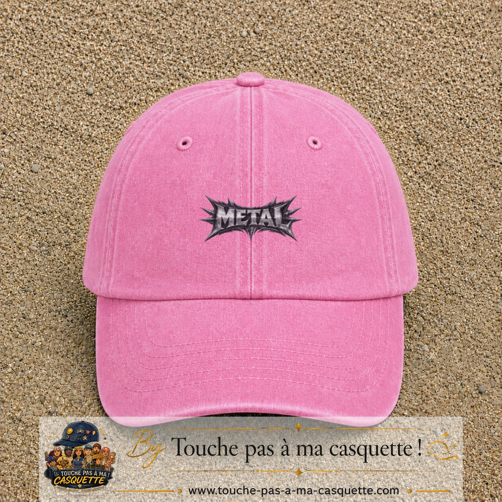 Casquette baseball Rose délavé 100% coton avec visuel Typographie métal 3 cm - image produit principale
