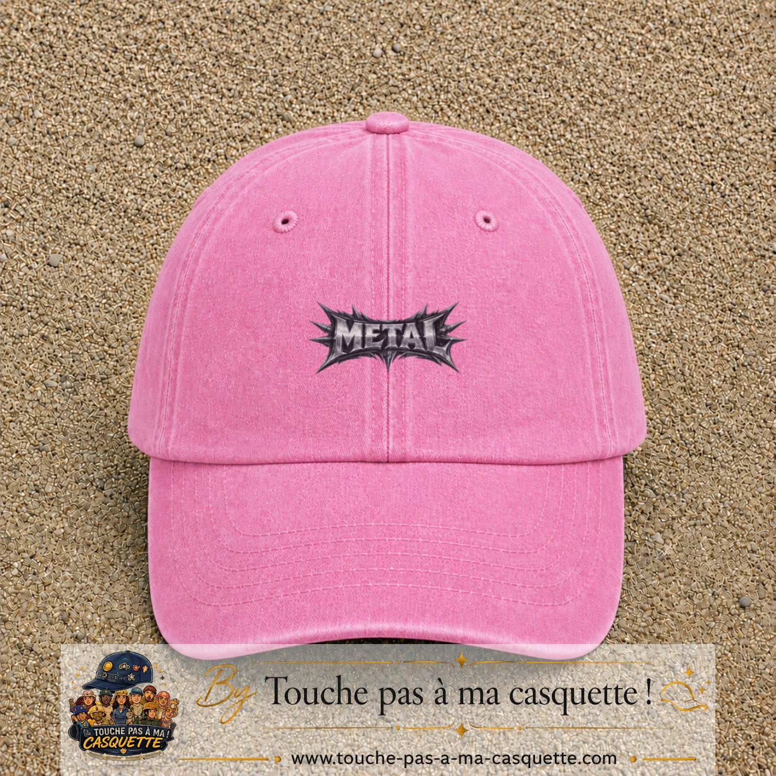 Casquette baseball Rose délavé 100% coton avec visuel Typographie métal 3 cm - image produit principale
