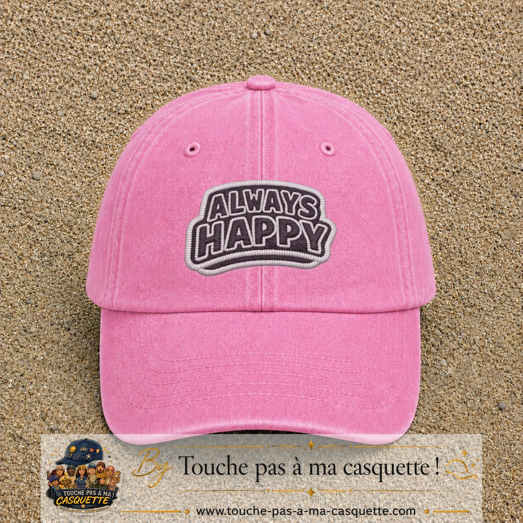 Casquette Rose délavé motif Message Always Happy 7 cm - vue principale