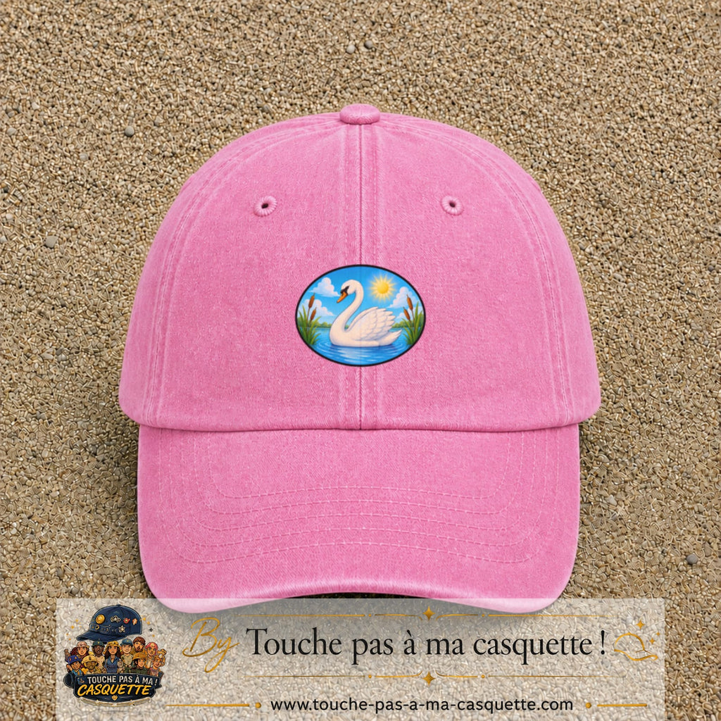 Casquette baseball Rose délavé 100% coton avec visuel Cygne sur lac 5 cm - image produit principale