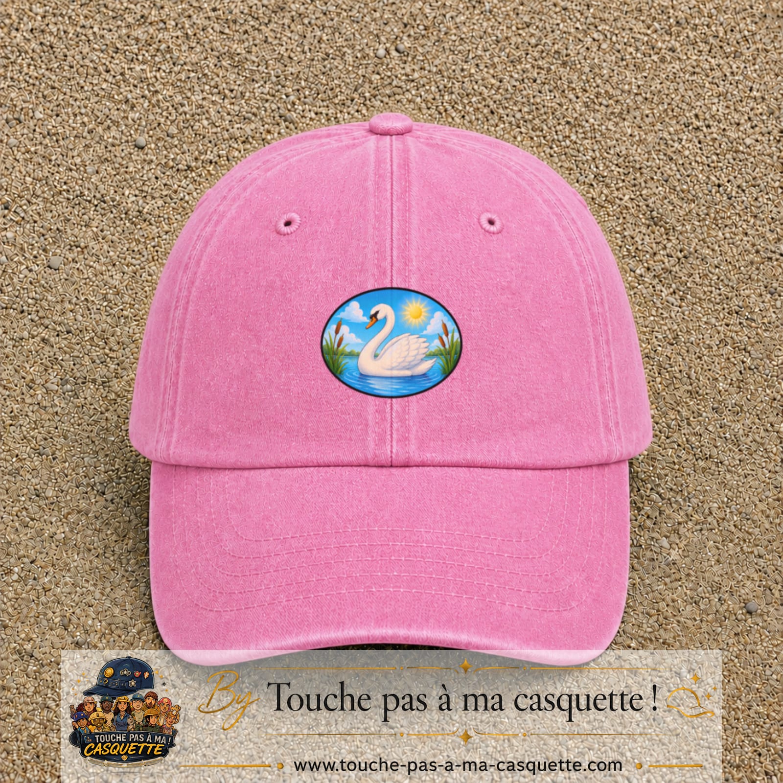 Casquette baseball Rose délavé 100% coton avec visuel Cygne sur lac 5 cm - image produit principale