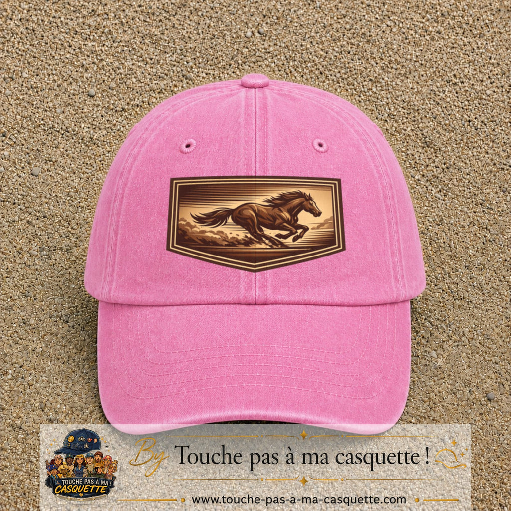 Casquette baseball Rose délavé 100% coton avec visuel Cheval en course 7 cm - image produit principale