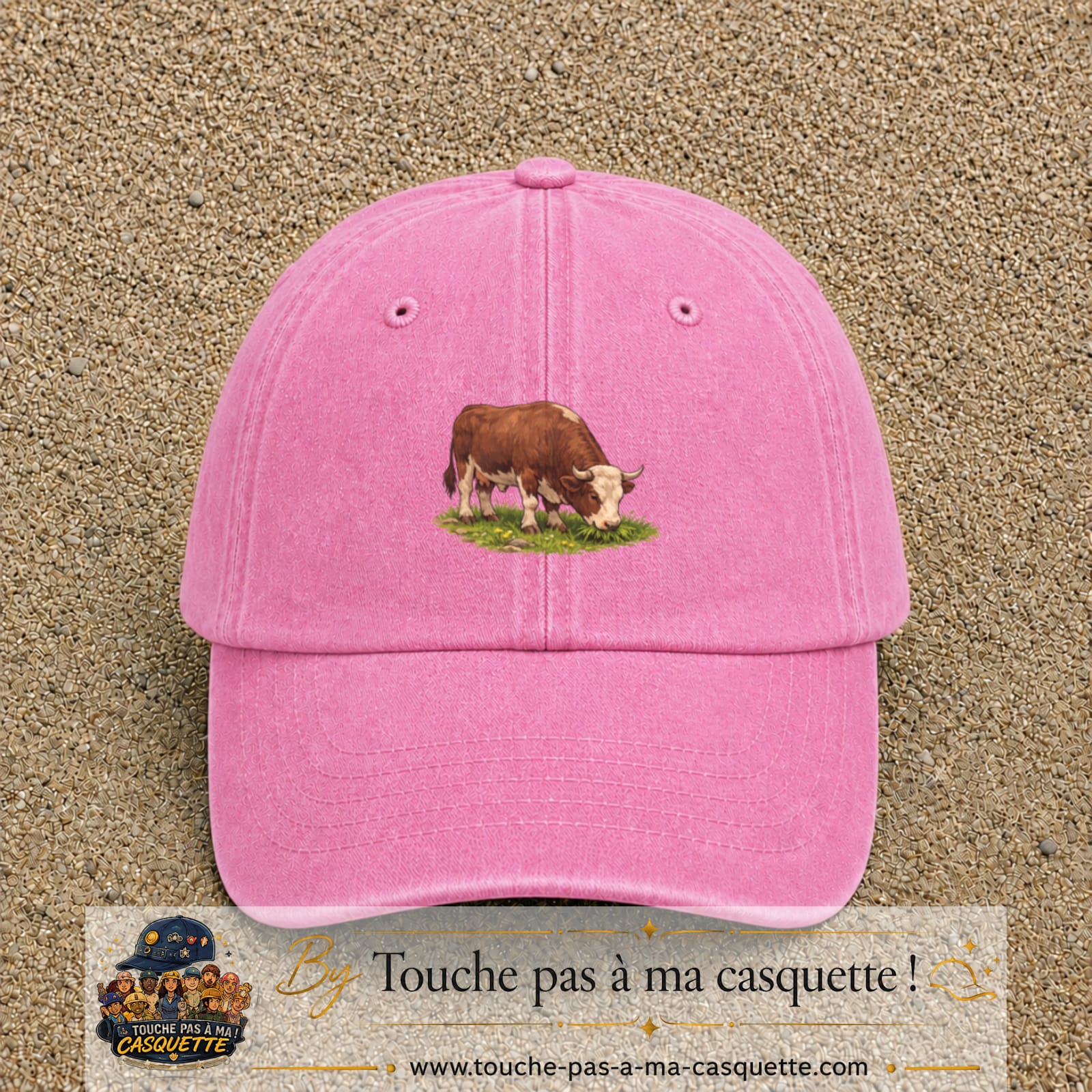Casquette baseball Rose délavé 100% coton avec motif Vache brune 5 cm - image principale