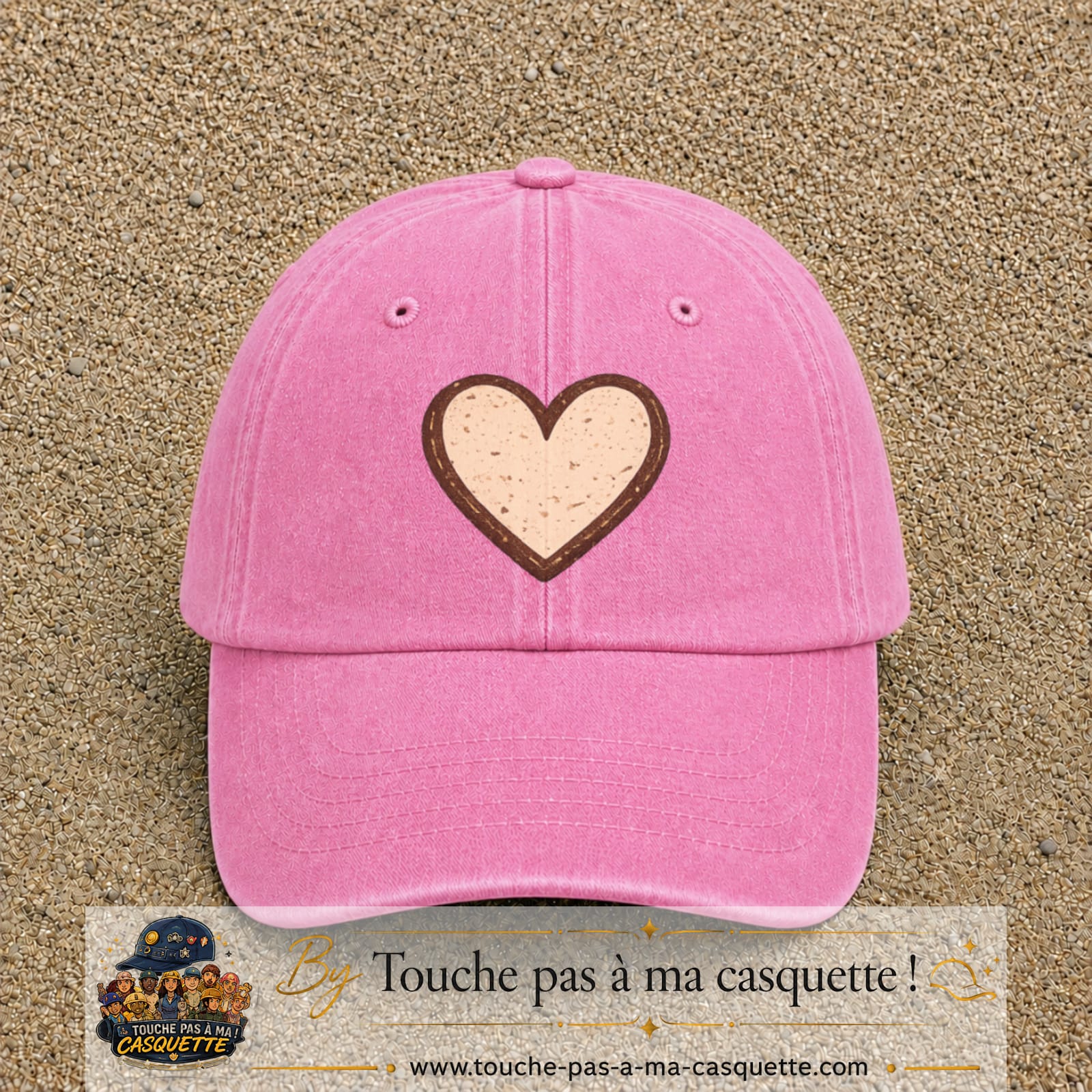 Casquette Rose délavé 100% coton avec motif Cœur bohème 7 cm - image principale