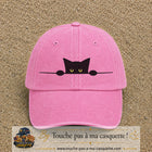 Casquette baseball Rose délavé 100% coton avec visuel Chat noir curieux 7 cm - image produit principale