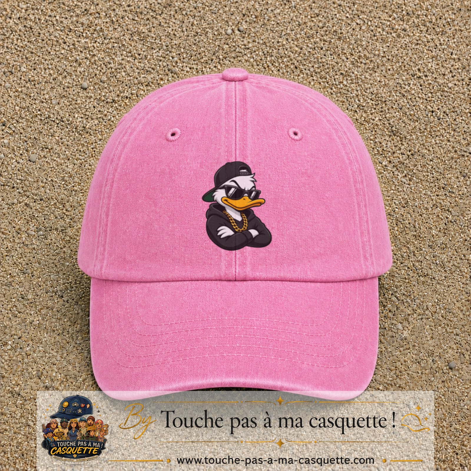 Casquette baseball Rose délavé 100% coton avec visuel Canard hip-hop 7 cm - image produit principale