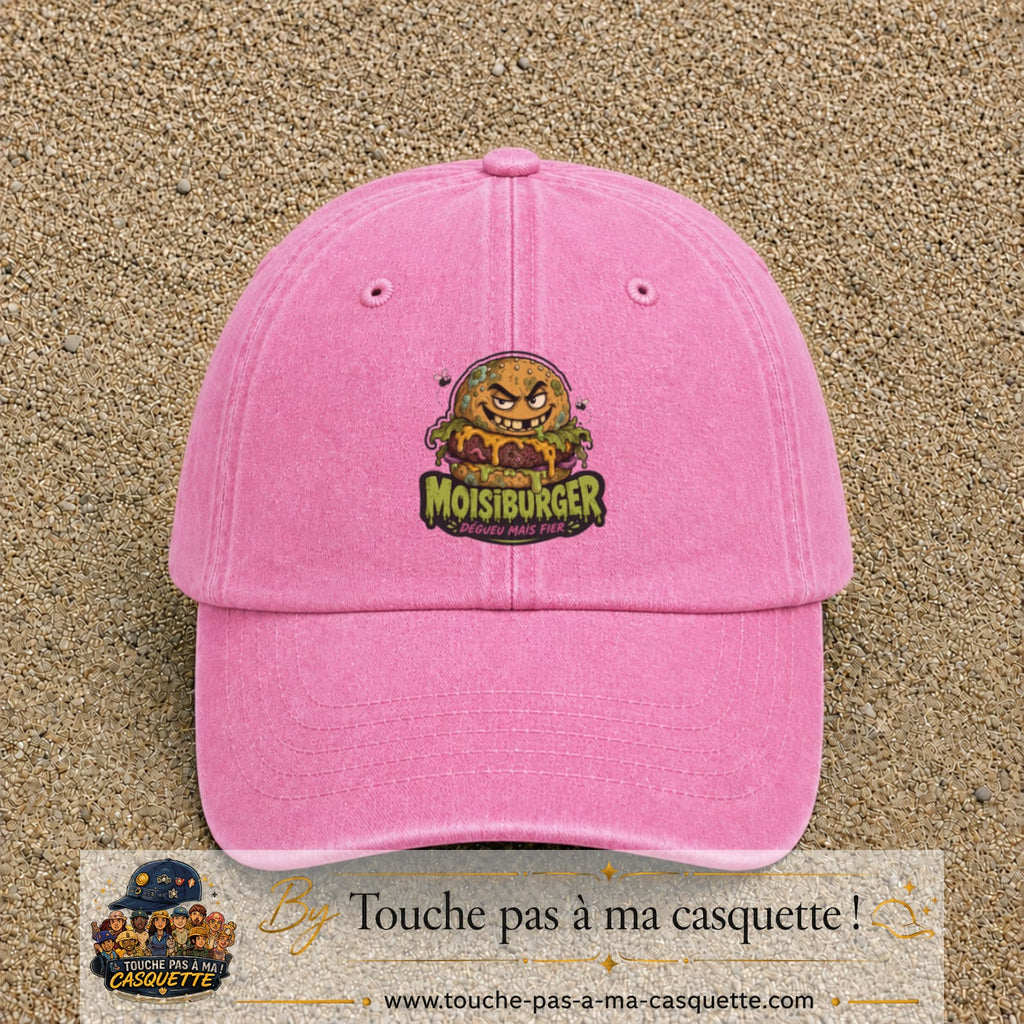 Casquette baseball Rose délavé 100% coton avec visuel Moistburger dégueu mais fier 7 cm - image produit principale