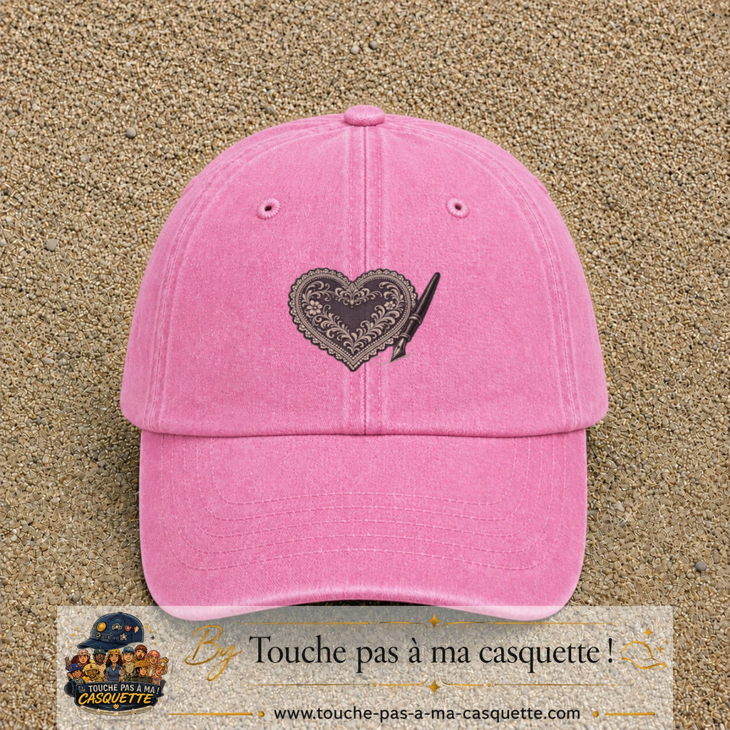 Casquette Rose délavé motif Cœur calligraphie 5 cm - vue principale