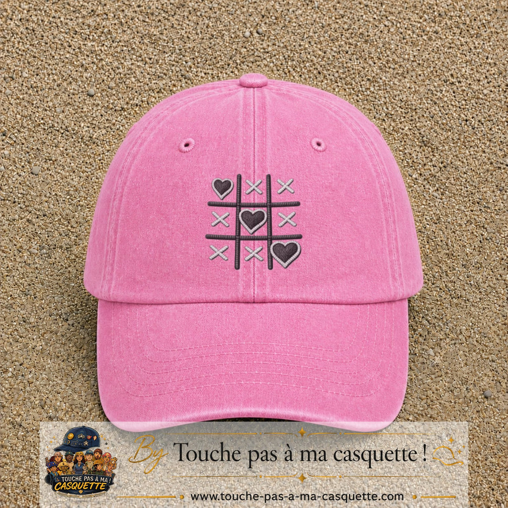 Casquette Rose délavé motif Morpion de cœurs 7 cm - vue principale