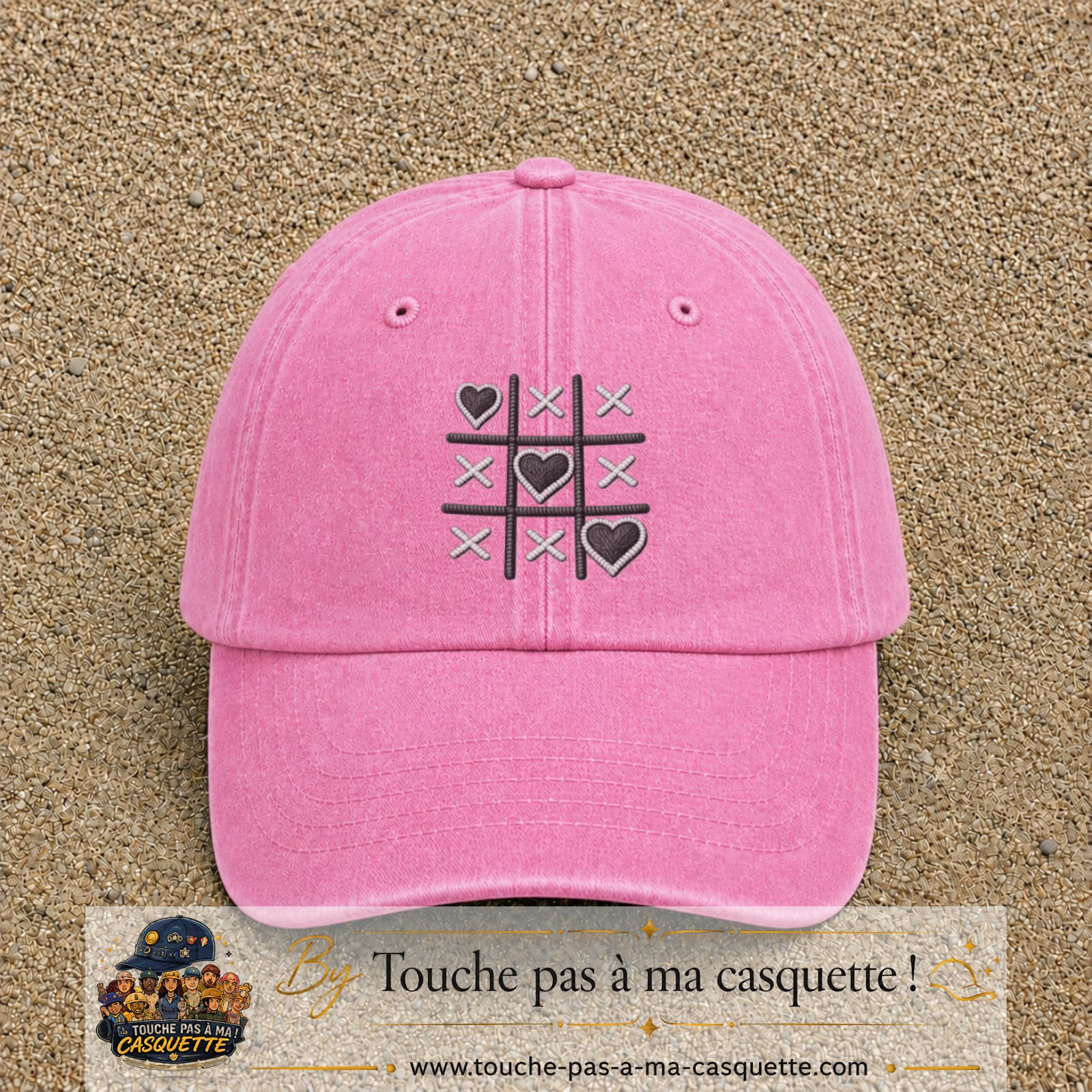 Casquette Rose délavé motif Morpion de cœurs 7 cm - vue principale