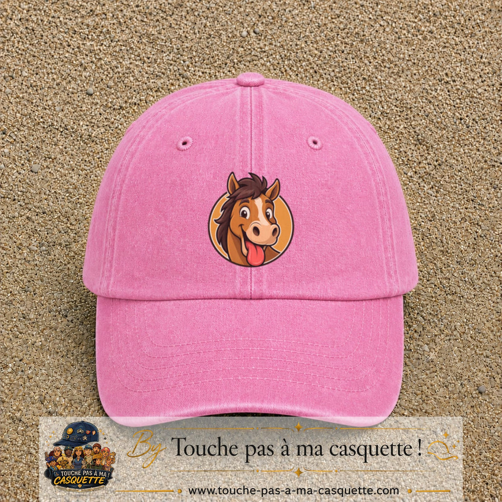 Casquette baseball Rose délavé 100% coton avec visuel Cheval langue tirée 7 cm - image produit principale