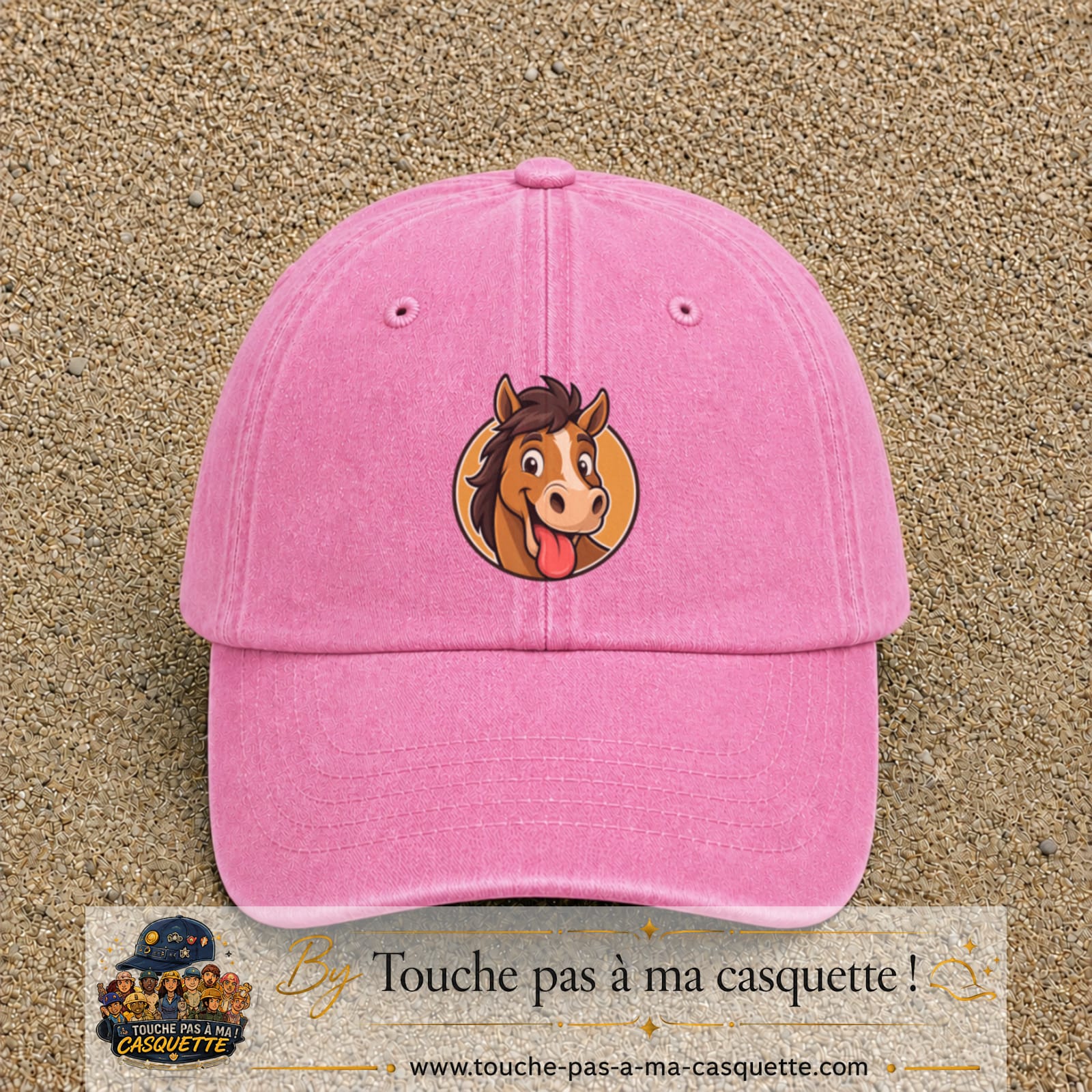 Casquette baseball Rose délavé 100% coton avec visuel Cheval langue tirée 7 cm - image produit principale