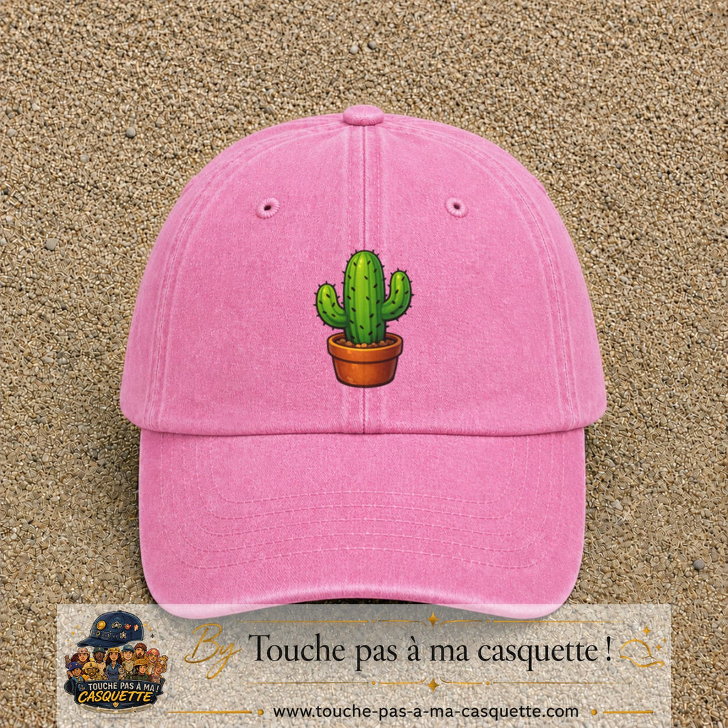 Casquette baseball Rose délavé 100% coton avec visuel Cactus en pot 7 cm - image produit principale