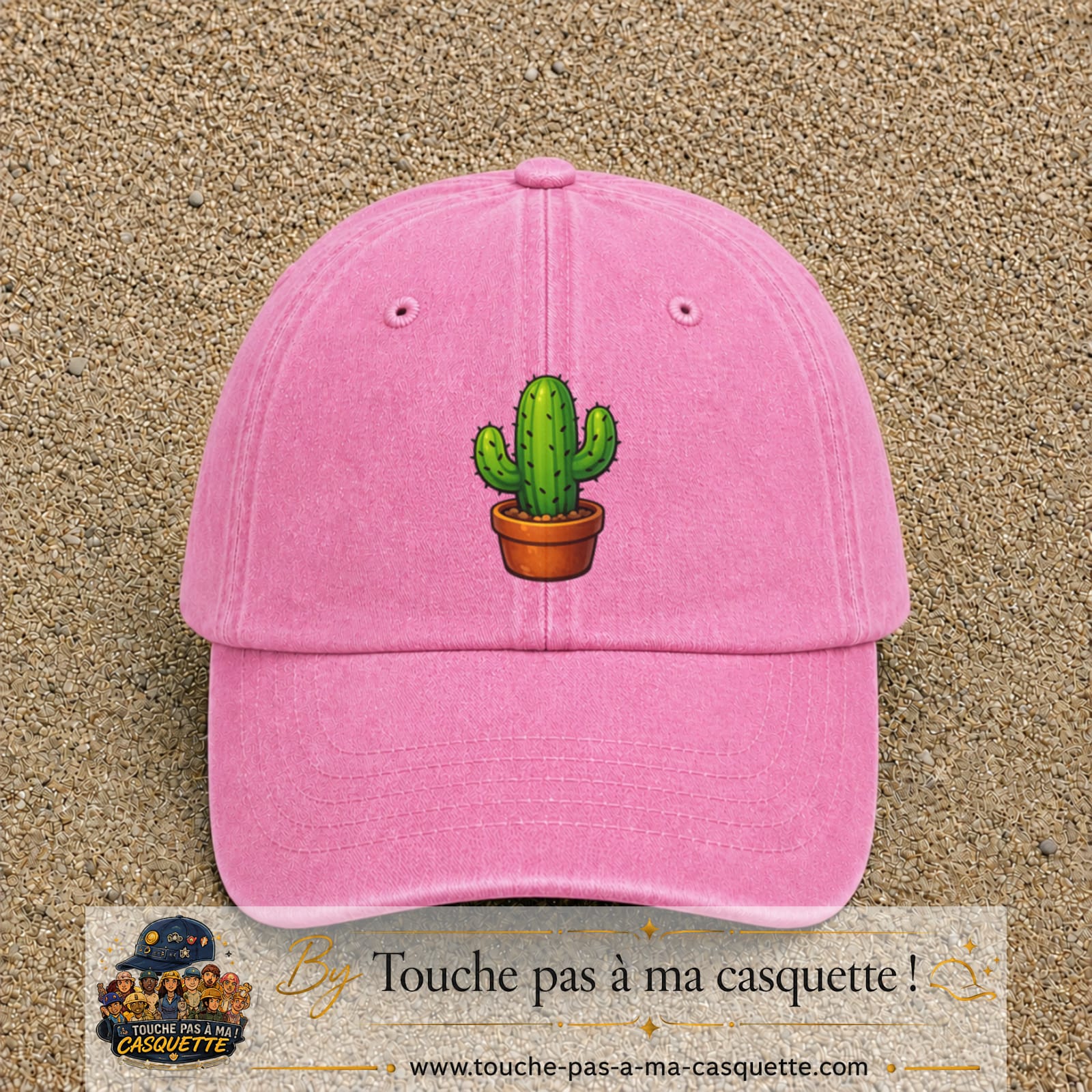 Casquette baseball Rose délavé 100% coton avec visuel Cactus en pot 7 cm - image produit principale