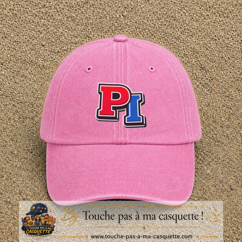 Casquette Rose délavé 100% coton avec motif Initiales PI rouge et bleu 7 cm - image principale