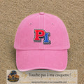 Casquette Rose délavé 100% coton avec motif Initiales PI rouge et bleu 7 cm - image principale