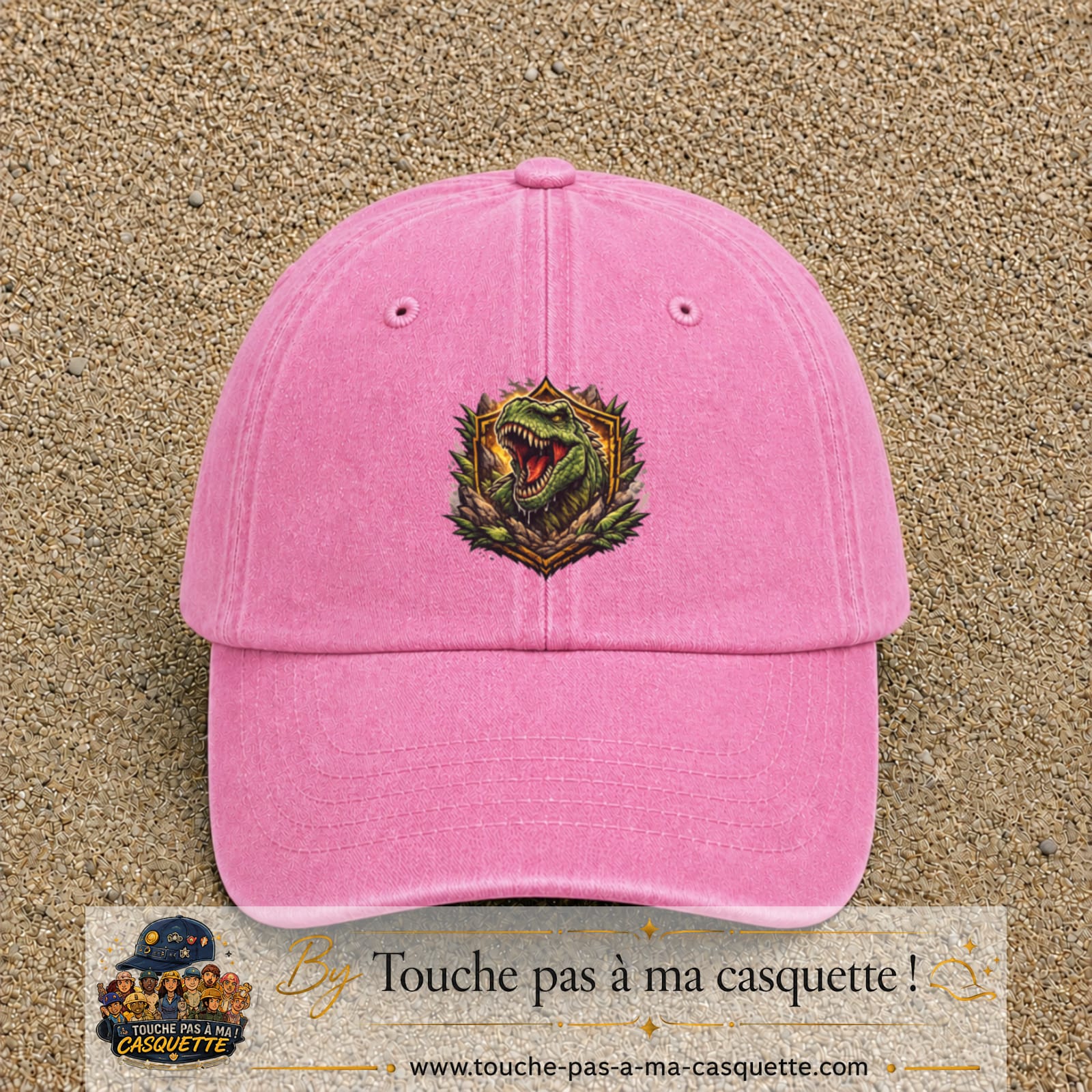 Casquette Rose délavé 100% coton avec motif T-Rex rugissant 7 cm - image principale
