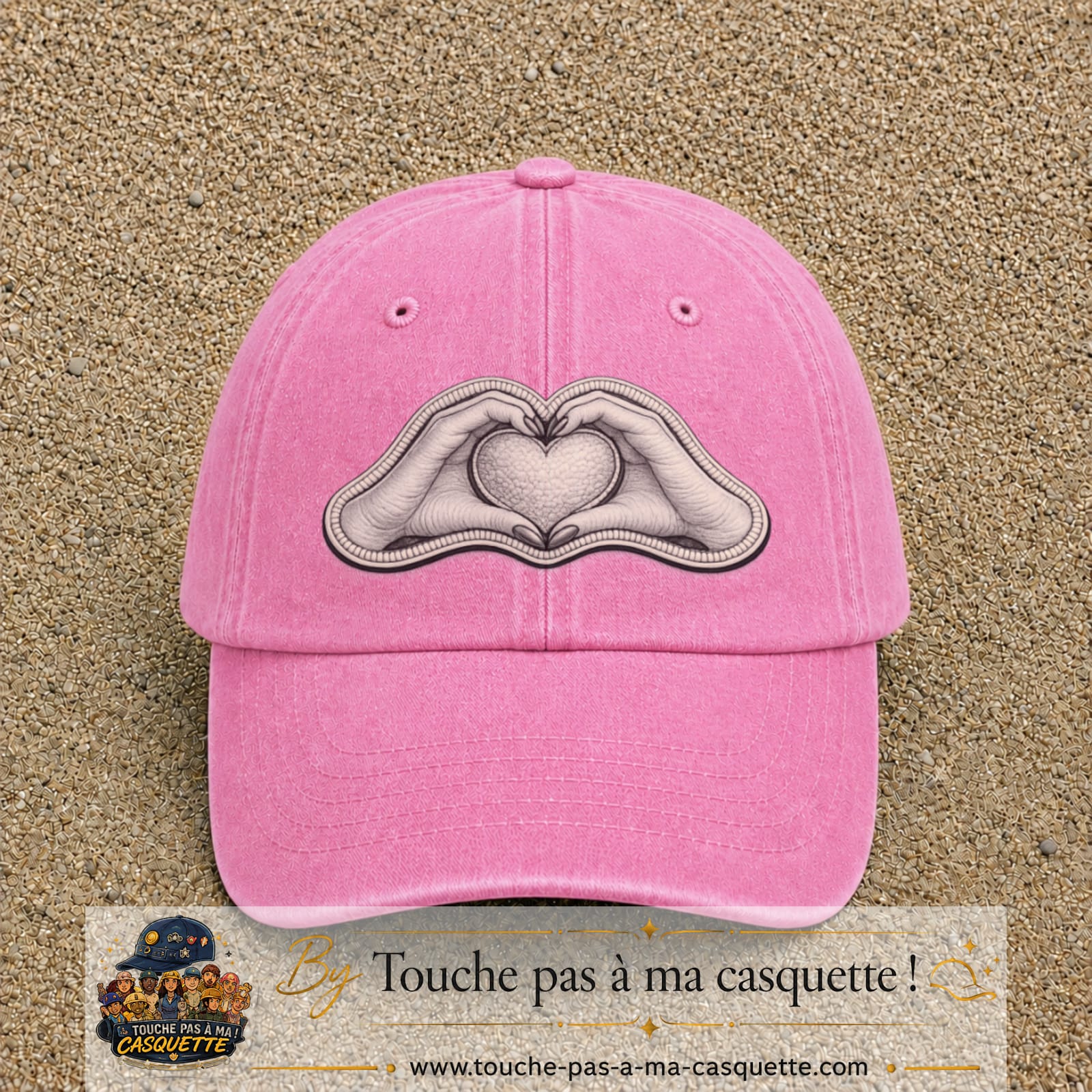 Casquette Rose délavé motif Mains formant un cœur 7 cm - vue principale