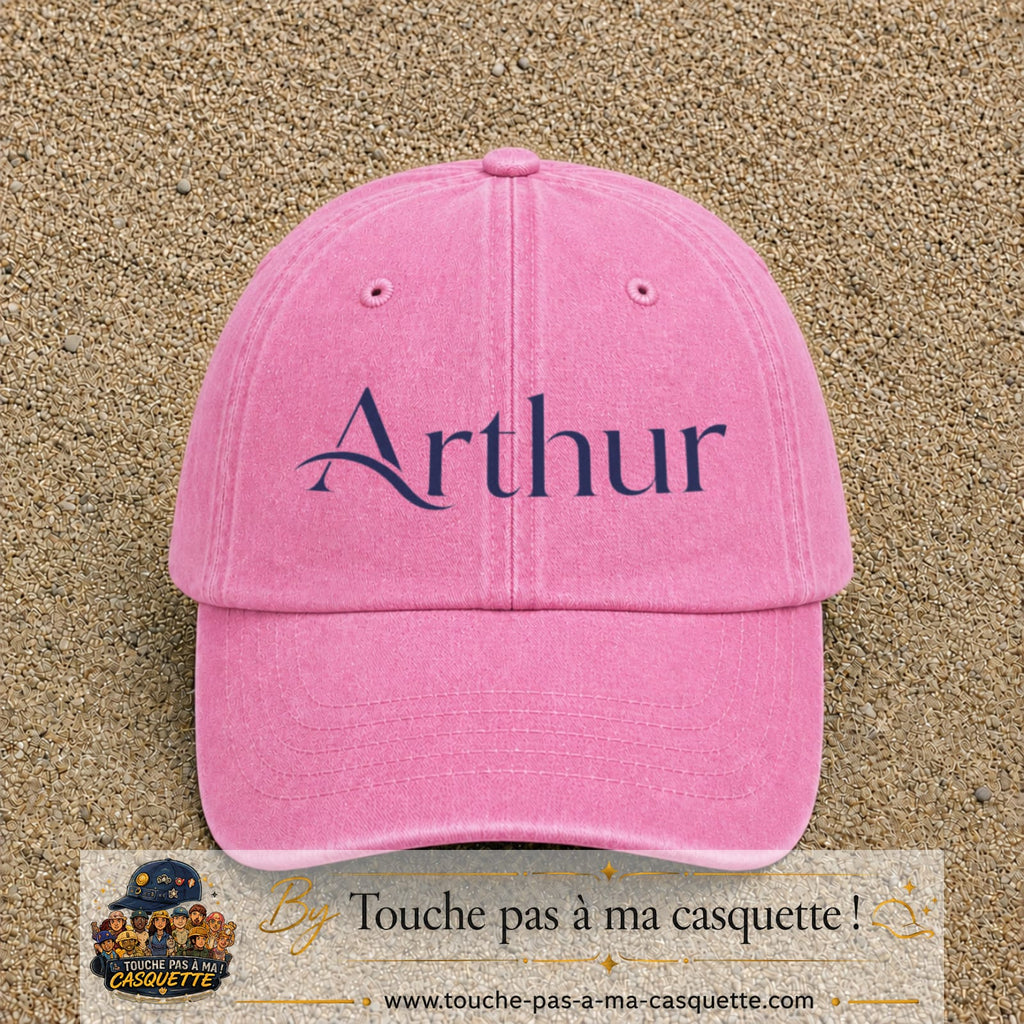 Casquette baseball Rose délavé 100% coton avec visuel Prénom Arthur élégant 7 cm - image produit principale