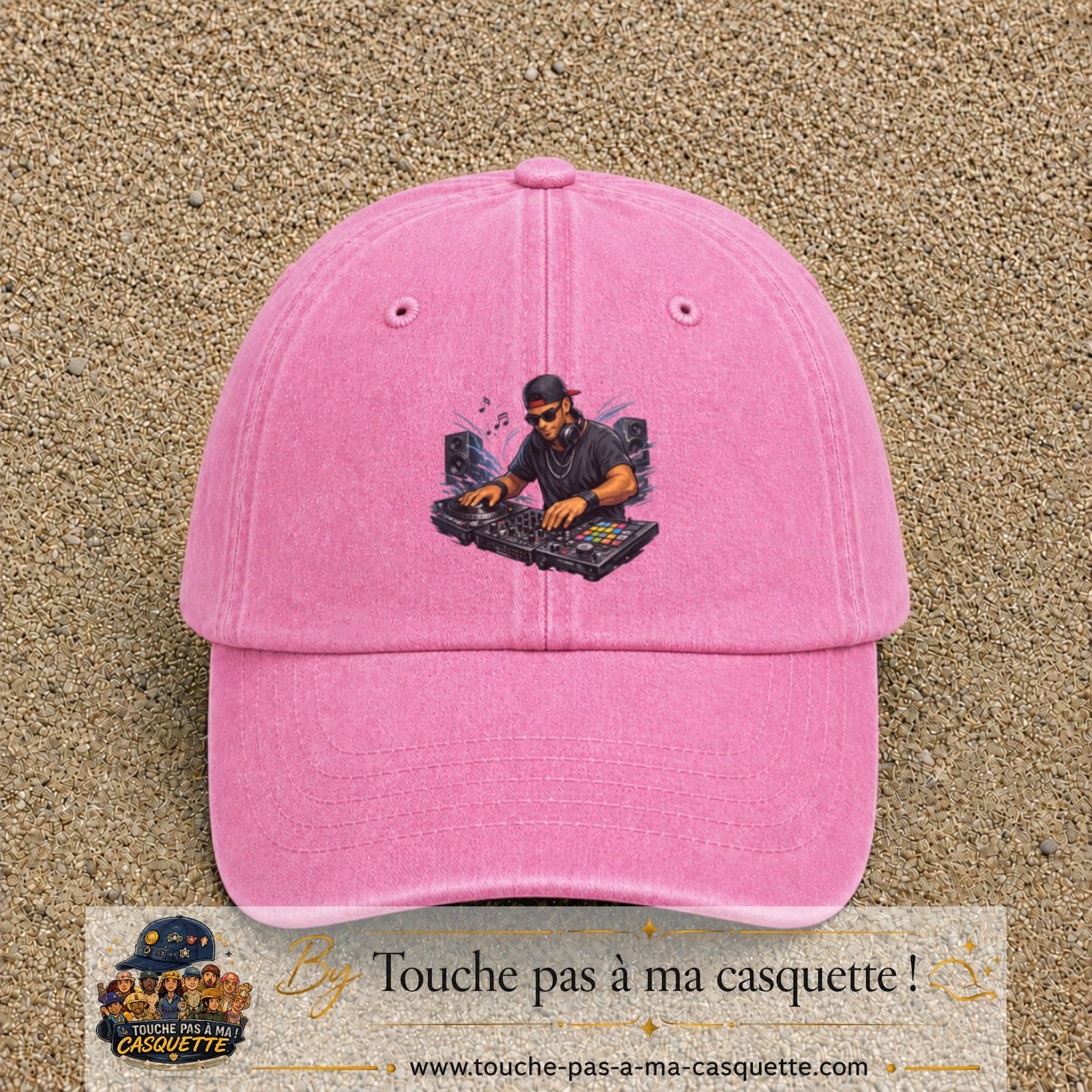 Casquette Rose délavé 100% coton avec motif DJ aux platines 7 cm - image principale